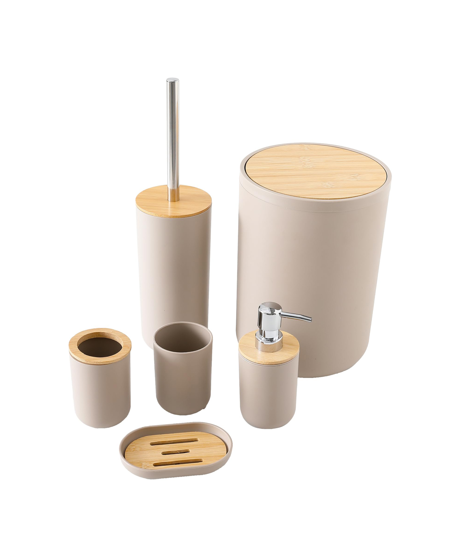 The Better Home Bathroom Accessories Set | 6 Piece Bathroom Accessory Set- Soap Dispenser Tooth Brush Holder Mouth Wash Cup Toilet Brush Toilet Brush Holder Dustbin Soap Dish | Warm Grey-image-19