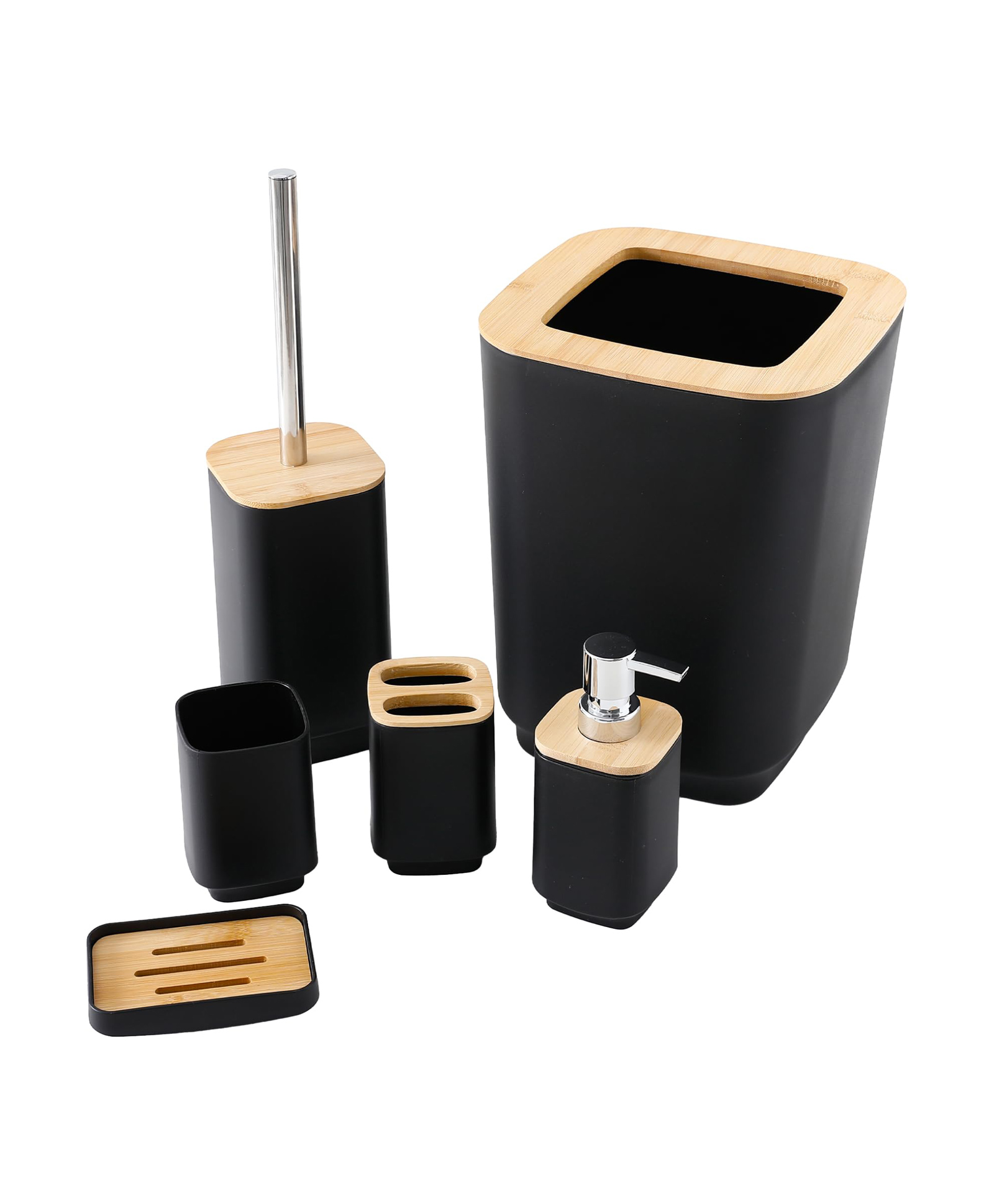 The Better Home Bathroom Accessories Set | 6 Piece Bathroom Accessory Sets | Soap Dispenser Tooth Brush Holder Soap Dish Mouth Wash Cup Toilet Brush Toilet Brush Holder Dustbin | for Bathroom | Black-image-20