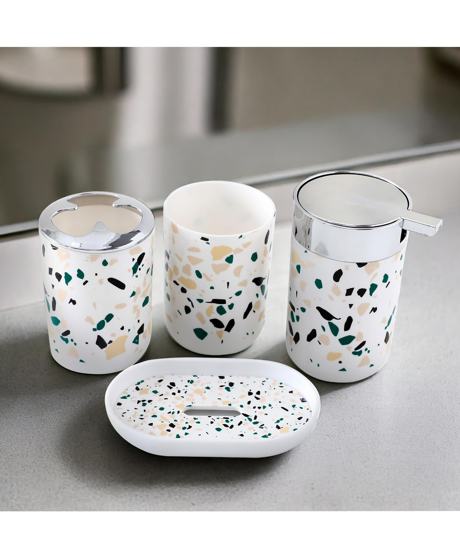 4 Piece Printed Bathroom Accessories SetTerrazzo | Color-Multi | YS8035-MUL-image-2