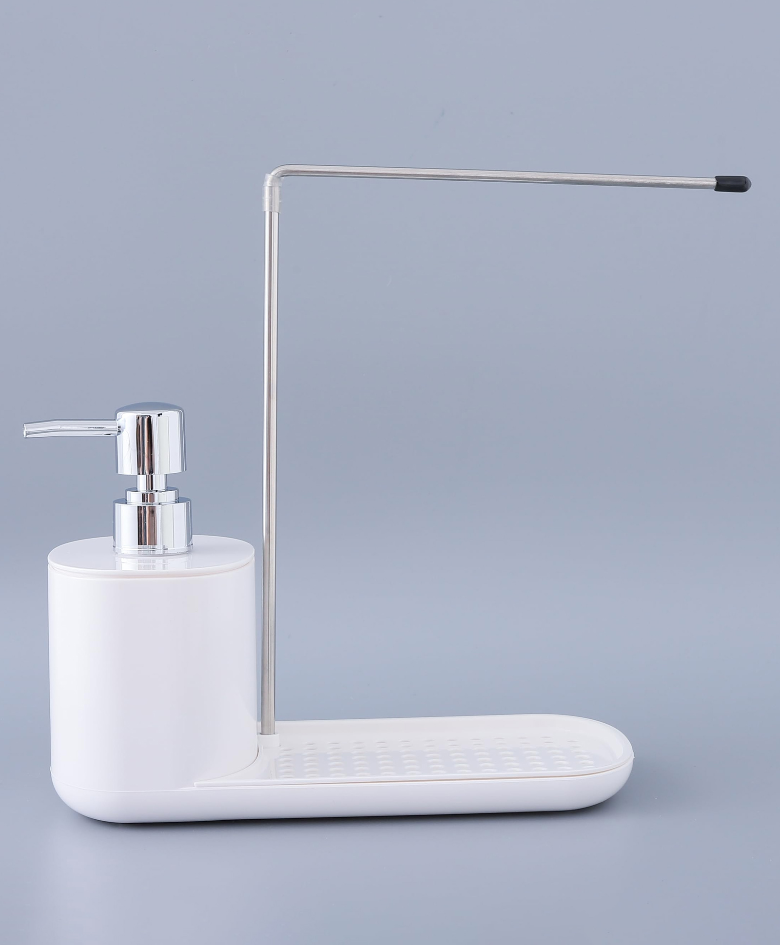 The Better Home 3-in-1 Press Soap Dish for Bathroom & Kitchen Sink 550ml | Plastic Soap Dispenser with Sponge Holder & Towel Rack|Multifunctional|Kitchen Accessories Items | Handwash Dispenser |White.-image-25