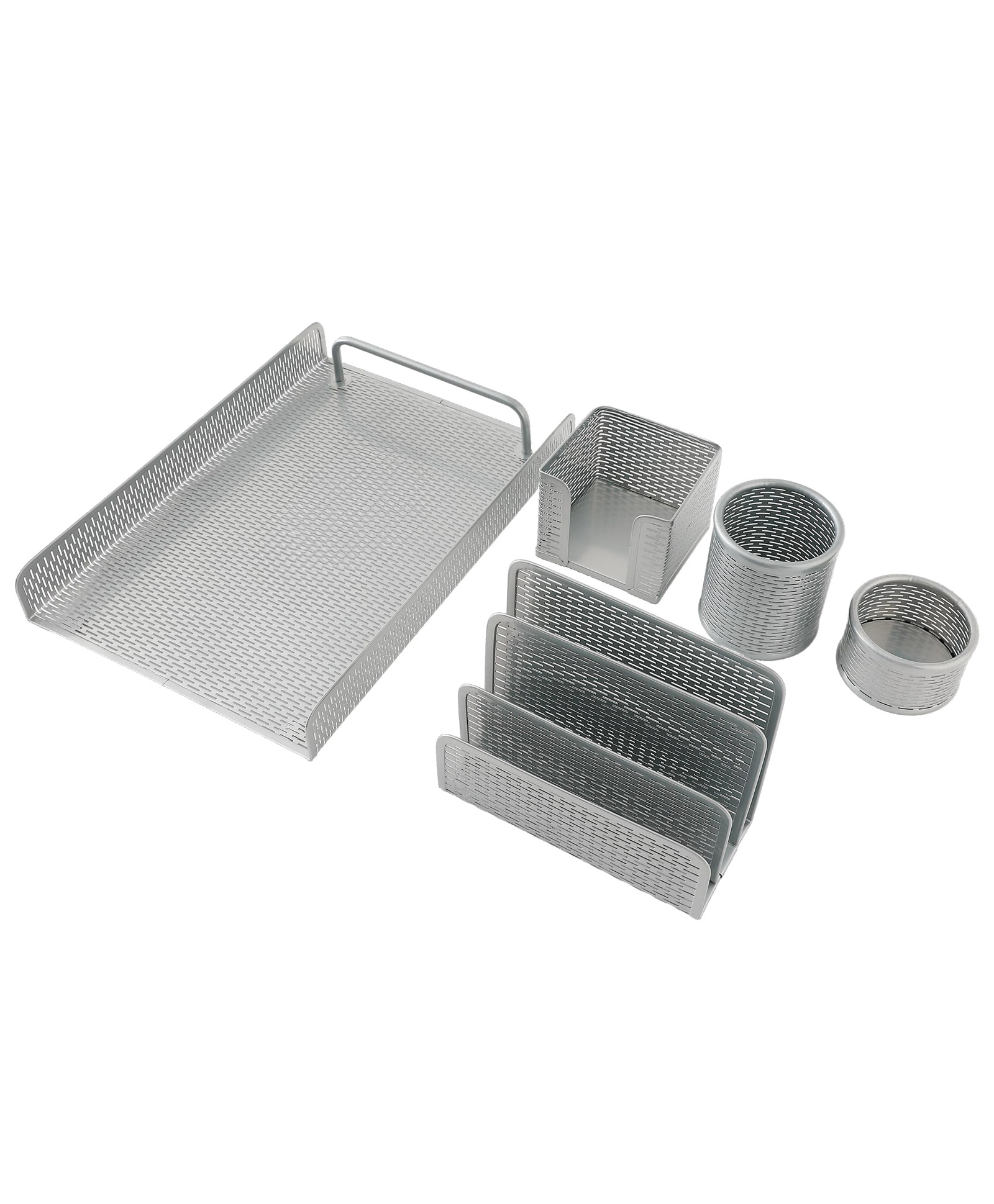 The Better Home Set of 5 Drawer Organisers | Metal Mesh Design | Multipurpose Desk Organizer for Office Supplies | Pen Pencil Brush & Clip Holder | Powder Coated | Silver-image-44
