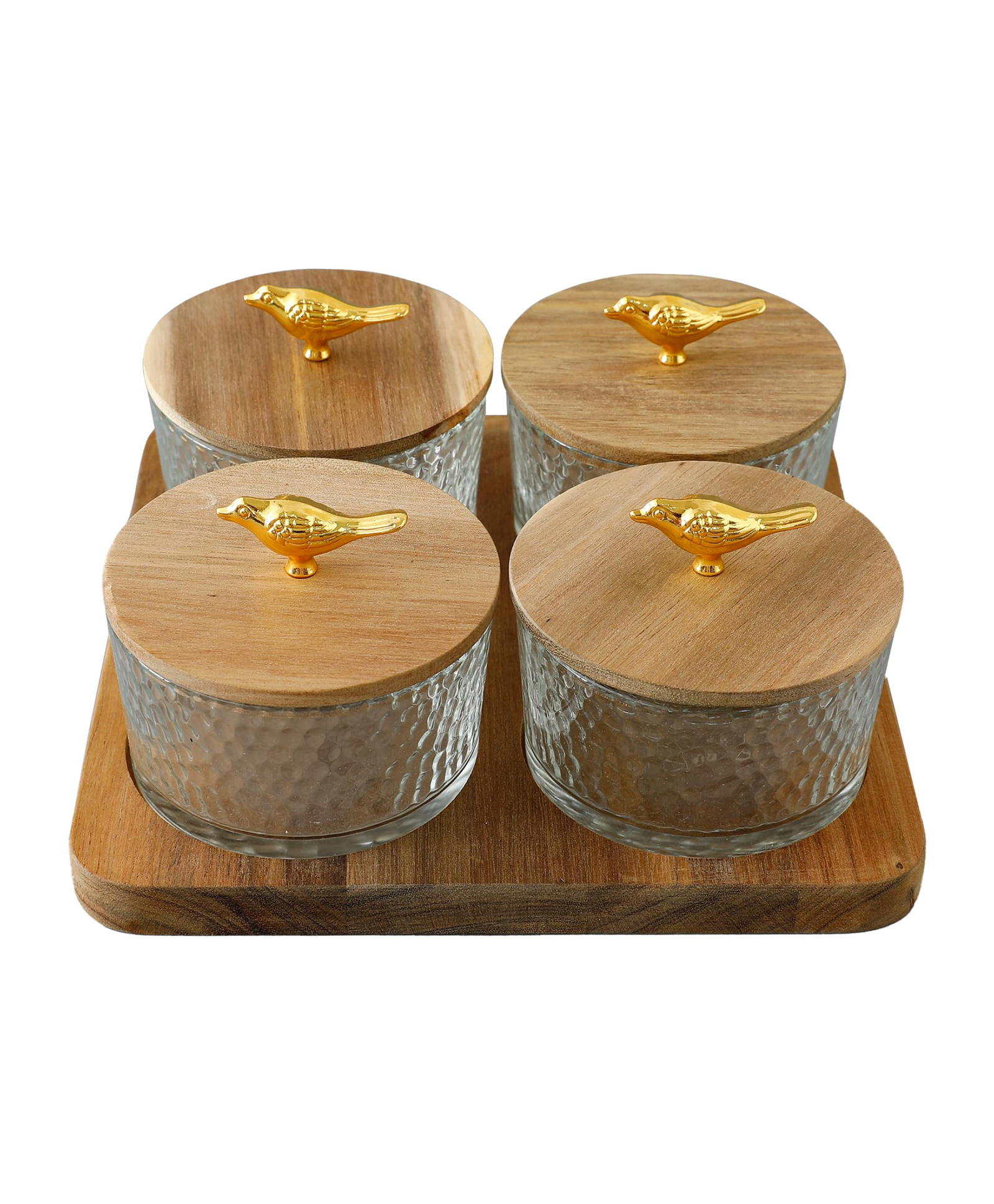 The Better Home Platters Serving Set For Snacks With Wooden Tray & 4 Jars | Premium Soda Lime Glass | Serving Tray With Bowls (Pack of 4 (180ml each))-image-16