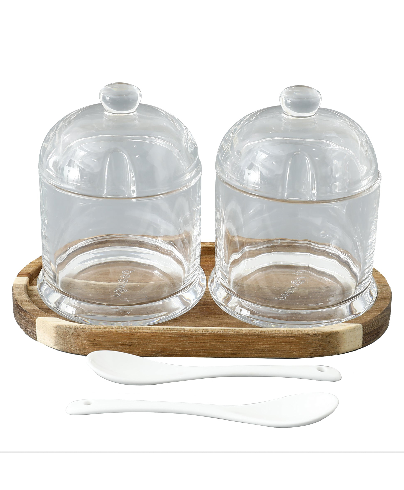The Better Home Kitchen Storage Container Set with Tray & Lid - 2 Transparent Glass Jars (280ml each) for Cookies Spices Tea Coffee & Dry Fruits Includes Ceramic Spoon-image-4