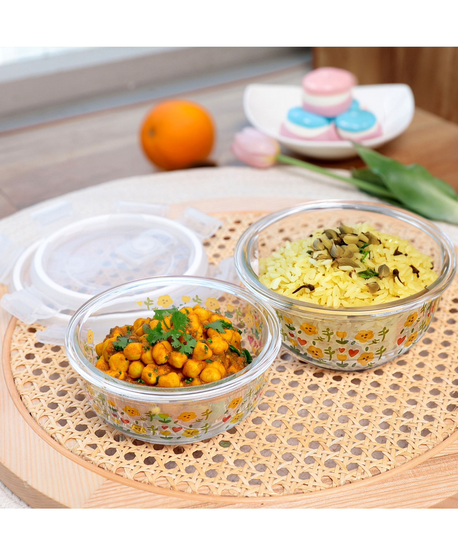 The Better Home Borosilicate Glass Container Set with Lids, Pack of 2 (370ml & 635ml, Green) | Microwave Safe | glass container for kitchen storage set | air tight glass containers |-picture-44