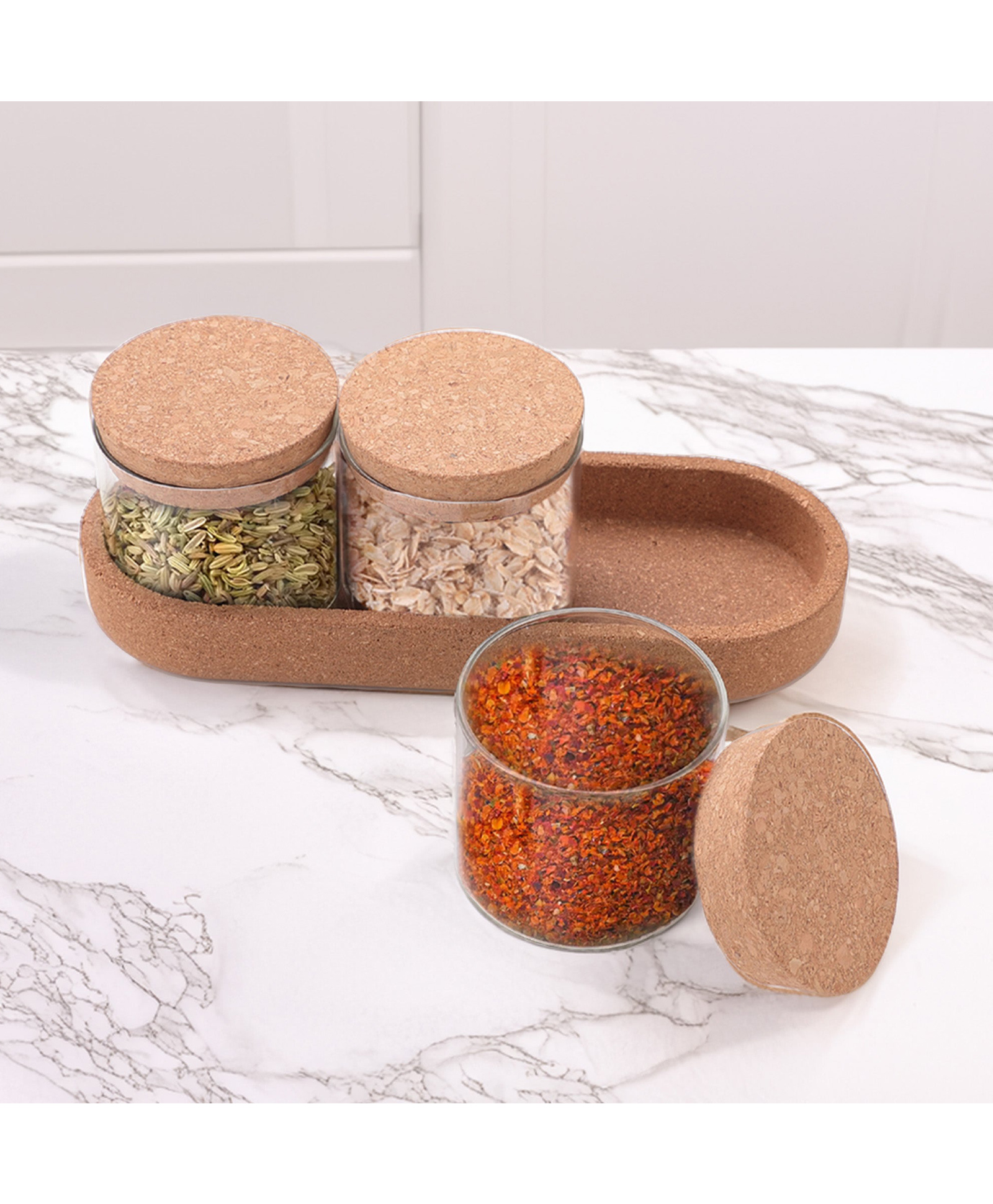 Better Home Borosilicate Glass Jars with Cork Lids & Tray, 270ml Pack of 3 | Airtight & Transparent | glass jar| Kitchen jars | jars containers | glass jar set for kitchen storage-image-41