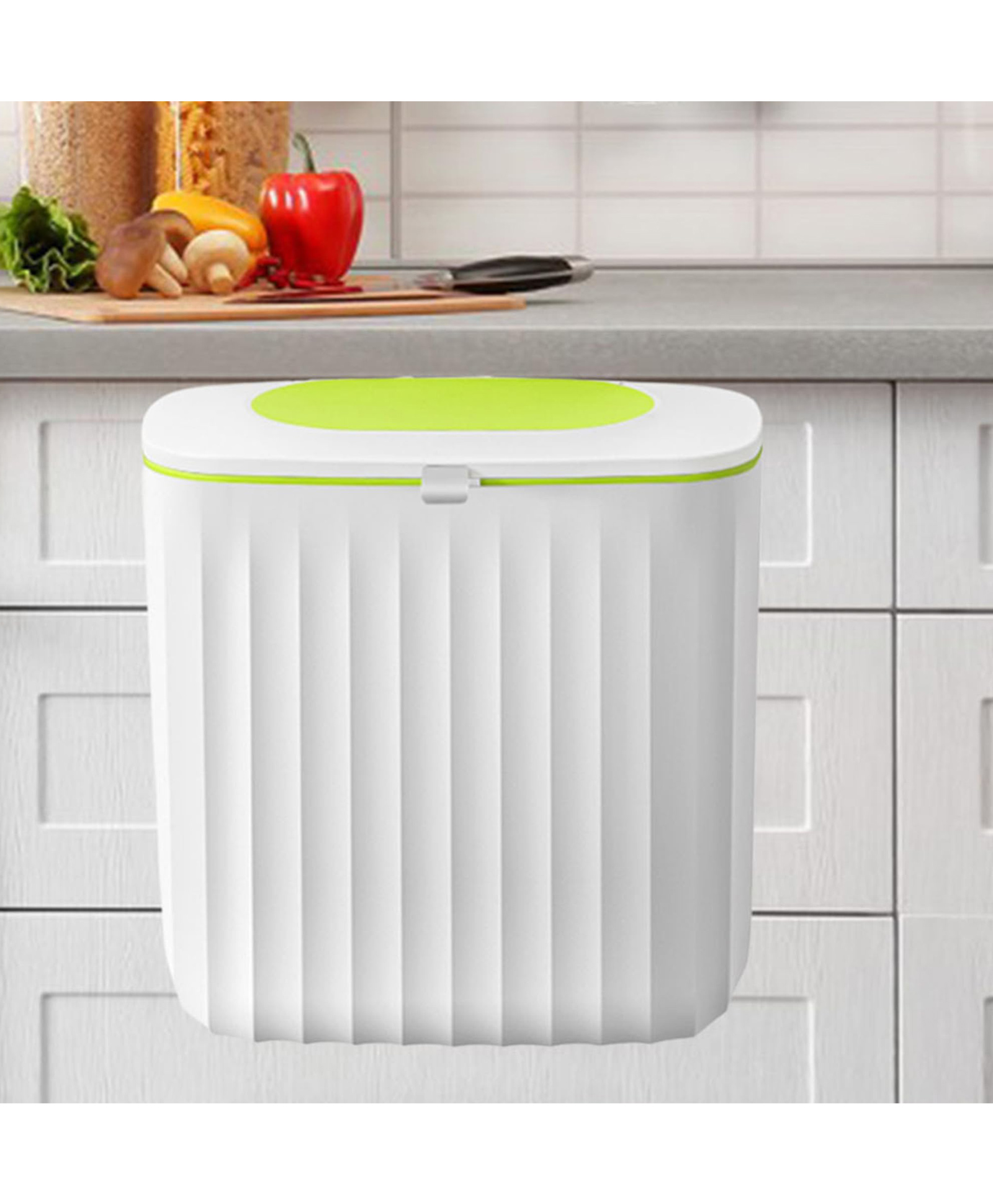 The Better Home 8L Plastic Hanging Dustbin For Kitchen | (25cm) Small Dustbin With Lid | Dustbin For Bathroom | Dustbin For Bedroom | Kitchen Dustbin | White & Green-image-4