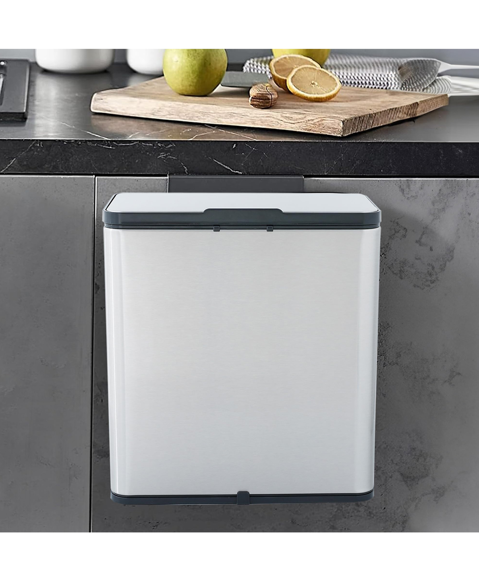 The Better Home 6L Silver Stainless Steel Automatic Trash Can | 29cm Hanging Manual-Lift Dustbin With Lid & Inner Bucket | Quiet & Hygienic | For Kitchen, Bedroom & Bathroom-picture-14