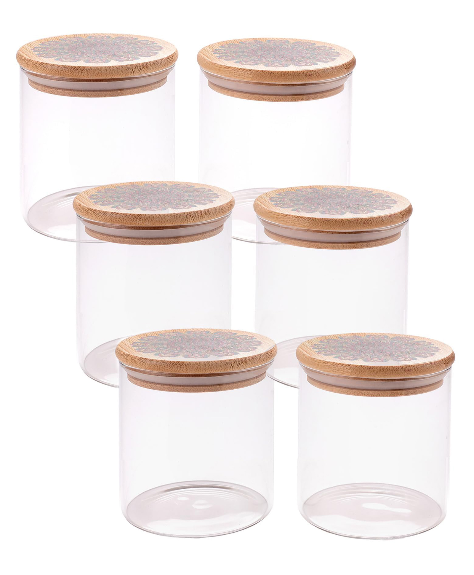 The Better Home Pack of 6 Borosilicate Glass Jars with Printed Bamboo Lids,300ml Each,Spice Jars for Kitchen,Airtight Kitchen Containers Set,Multipurpose Glass Jars for Spices Dry Fruits Sugar,Clear-image-38