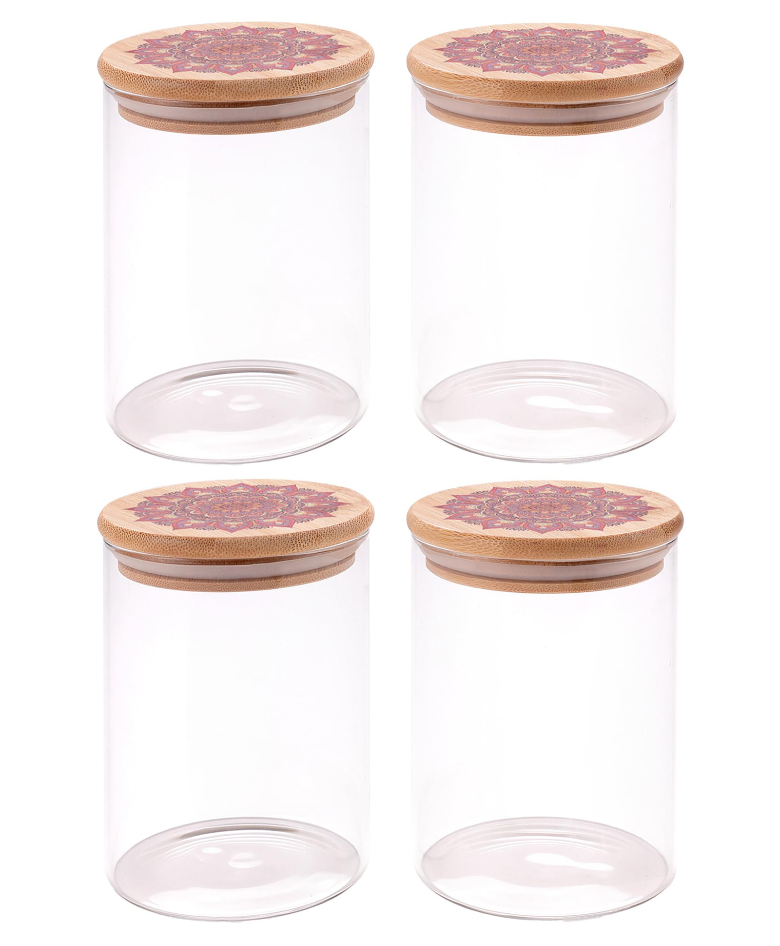 The Better Home Borosilicate Kitchen glass Jars for kitchen storage & Containers Set with Lid (4Pcs - 600ml Each) | Airtight Bamboo Lid | Jar For Kitchen Storage Box | Jars For, Snack, Spices| Red-picture-43