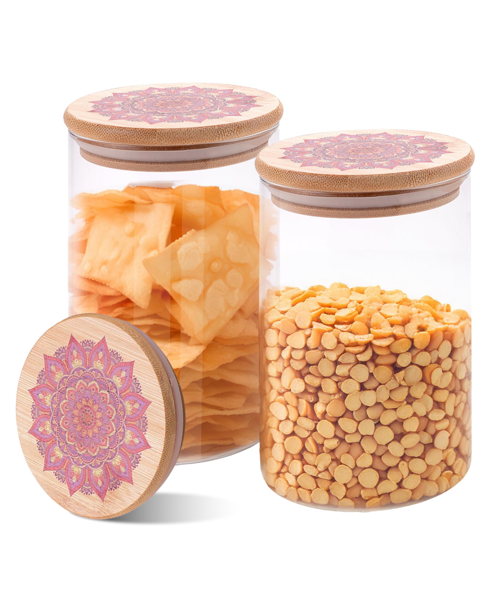 The Better Home Borosilicate jars Containers Set with Printed Bamboo Lids | Jar For Kitchen Storage Box | Glass Jars For kitchen storage Cookies, Snack, Spices, | (Pack of 2 (Pink Printed Lid))-image-7