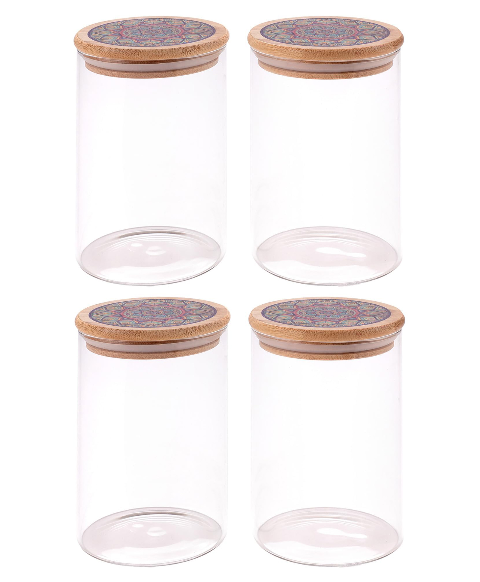 The Better Home Borosilicate Kitchen jars Containers Set with Printed Bamboo Lids | Jar set For Kitchen Storage Box | Glass Jars For, Snack, Spices, Tea, Coffee | (Pack of 4 (Blue Printed Lid))-picture-33