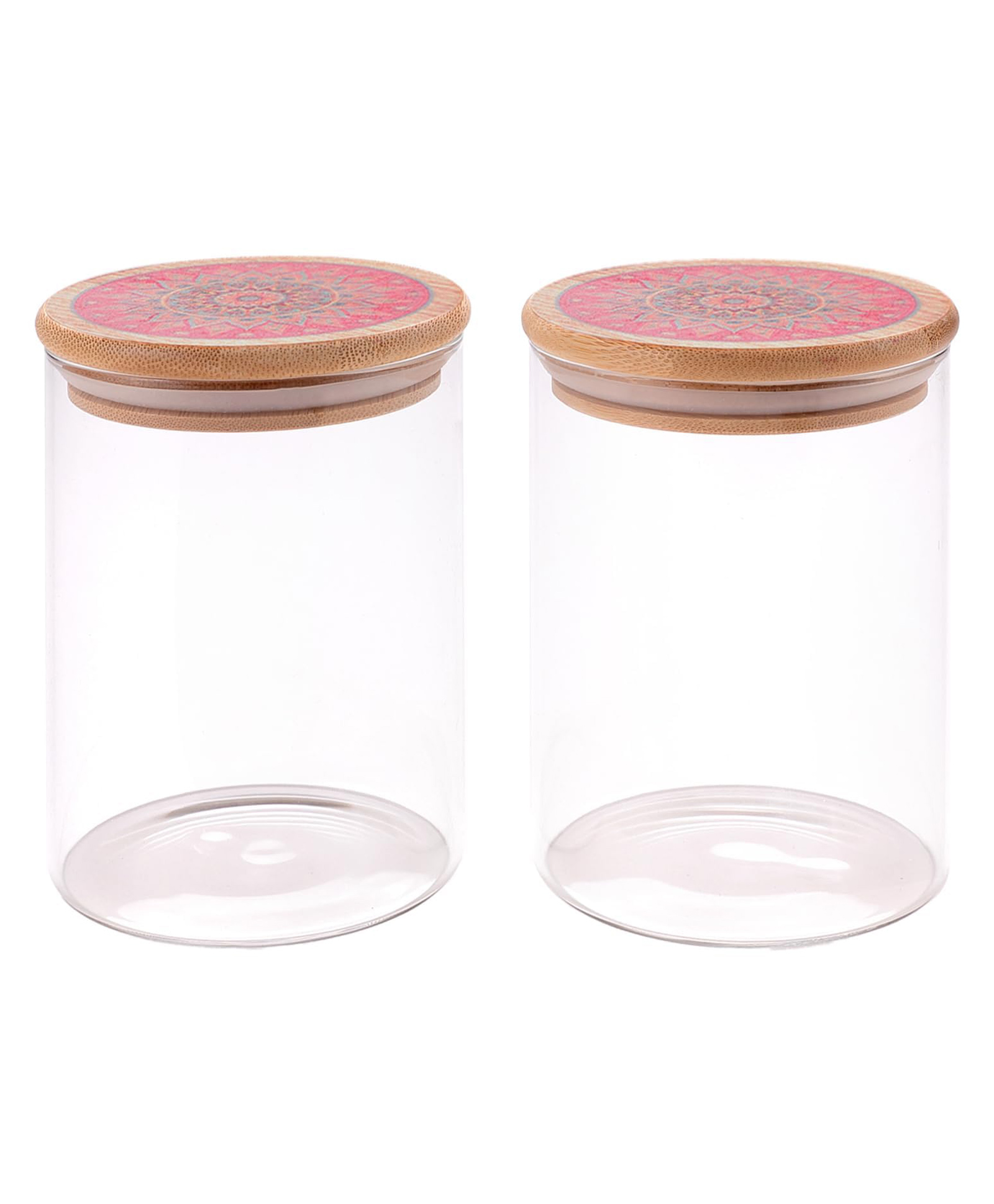 The Better Home Pack of 2 Borosilicate Jars with Printed Bamboo Lids | 600ml Each Kitchen Containers Set I Airtight Glass Jar for kitchen storage Cookies, Snacks, Spices, Sugar, Dry Fruits-picture-29