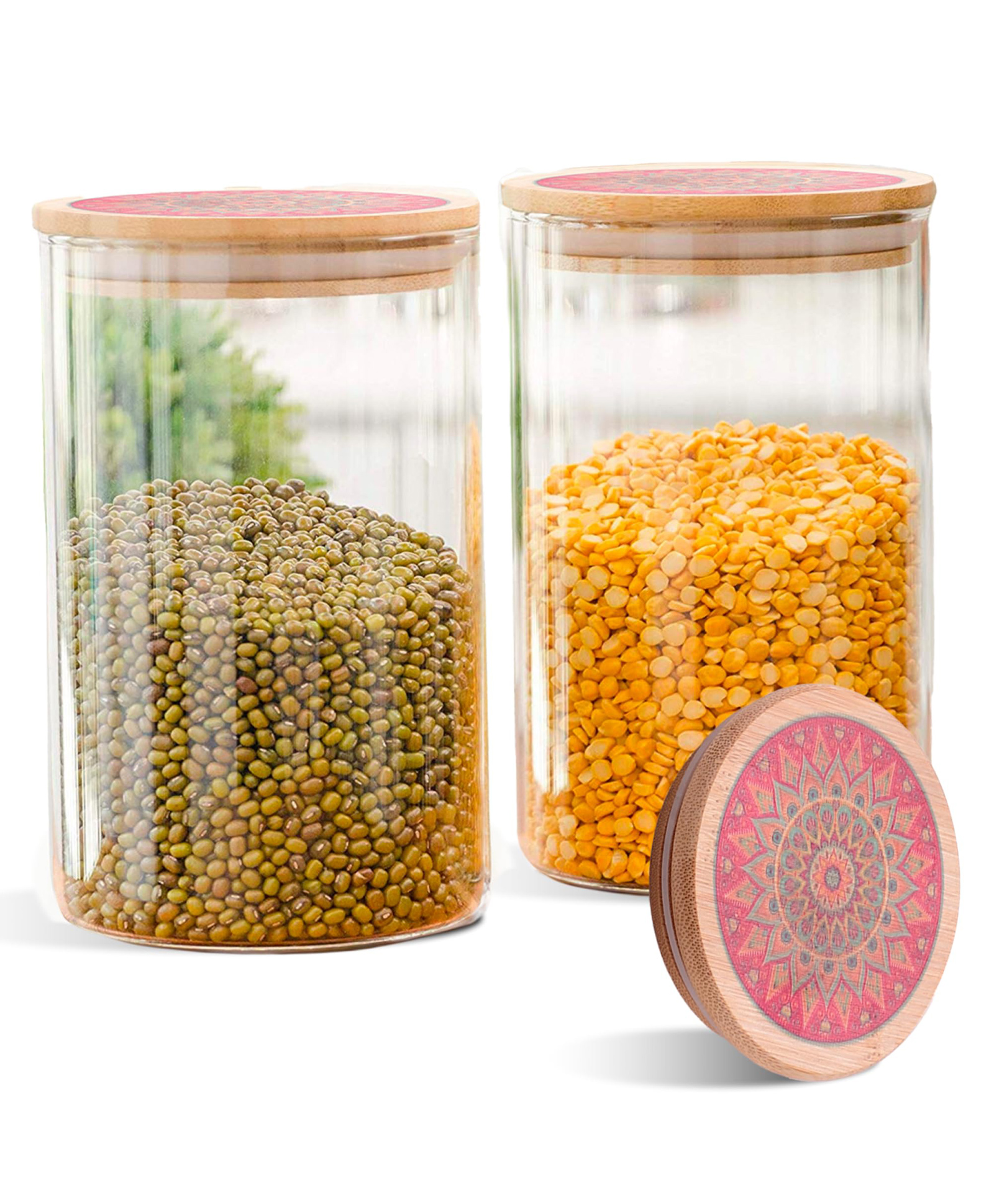 The Better Home Borosilicate Kitchen Containers Set with Printed Bamboo Lids | Jar Set For Kitchen Storage Box | Glass Jars For kitchen storage Cookies, Snack, Spice | (Pack of 2 (Red Printed Lid))-image-39