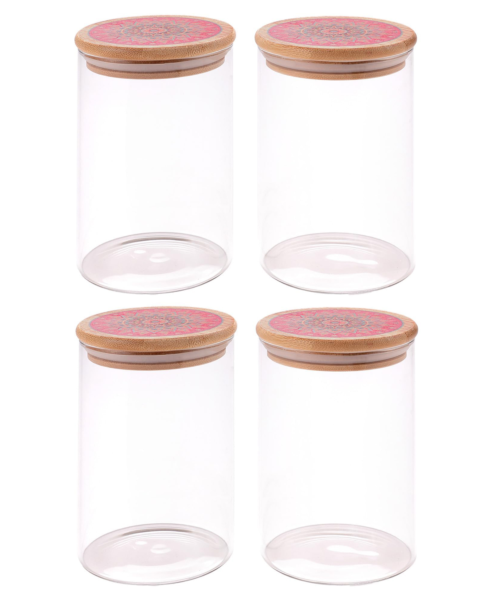 The Better Home Borosilicate Kitchen jars Containers Set with Printed Bamboo Lids | Jar set For Kitchen Storage Box | Glass Jars For, Snack, Spices, Tea, Coffee | (Pack of 4 (Red Printed Lid))-picture-41