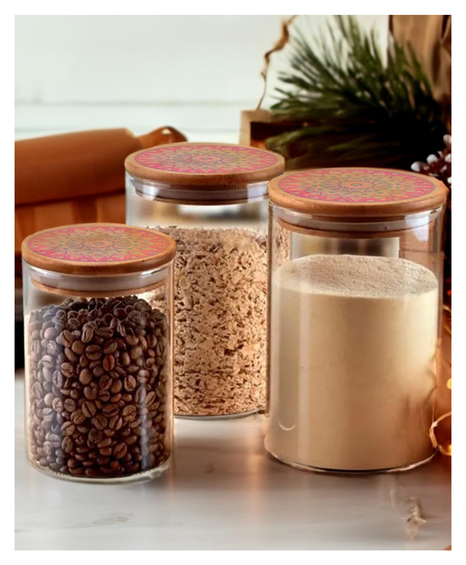 The Better Home Pack of 3 (300+600+1000ml) Borosilicate Kitchen Containers Set with Bamboo Lid | Transparent Airtight Borosilicate Jar For Kitchen Storage | Glass Jars For Cookies, Snack, Spices,Tea-picture-38