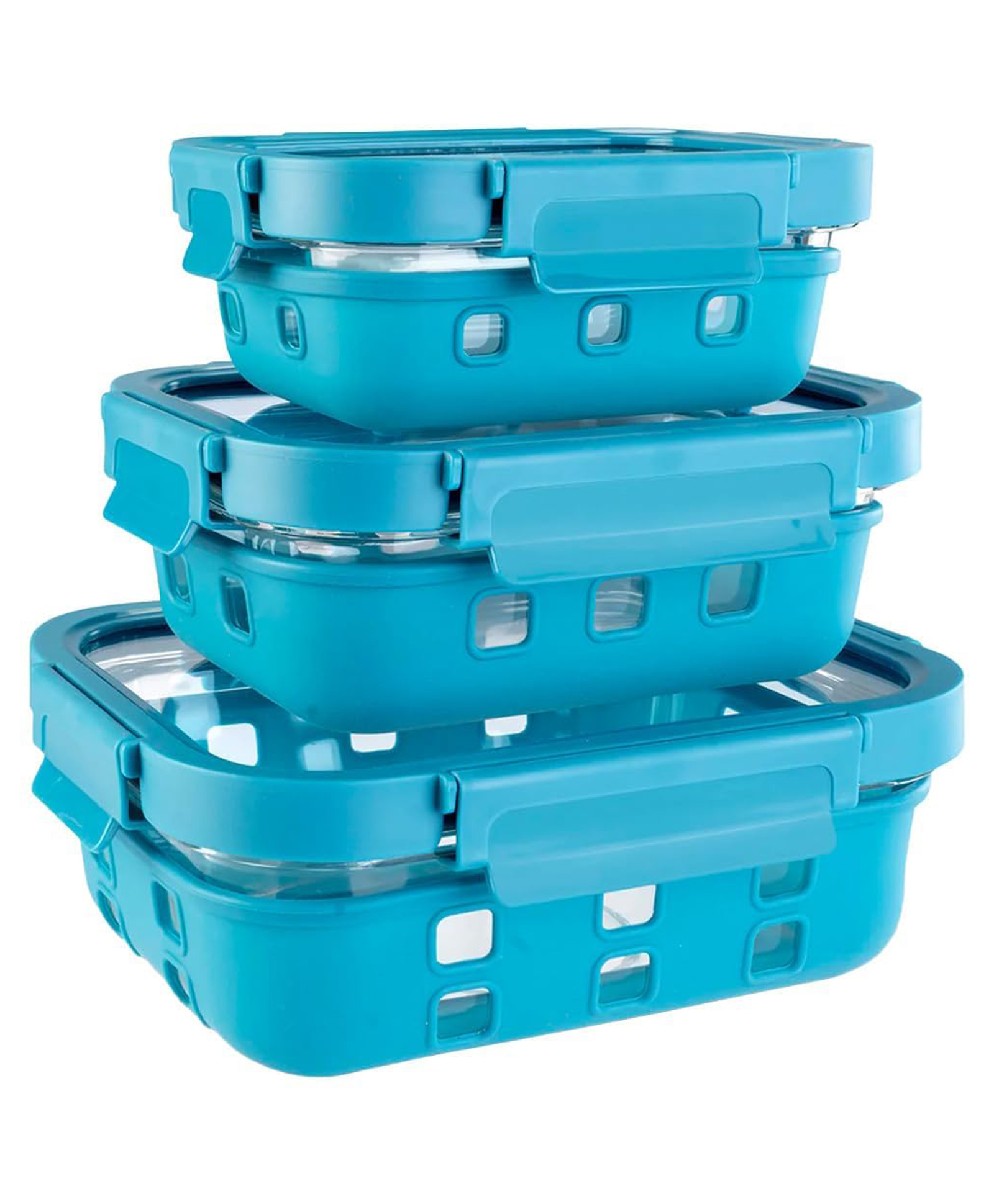 The Better Home Borosilicate Glass Food air Tight Glass Container for Kitchen Set of 3 Blue | Silicone Sleeves & Lock Lids | Kitchen containers Set | Microwave-Safe| Lunch Box | 1050ml 640ml 370ml-picture-41