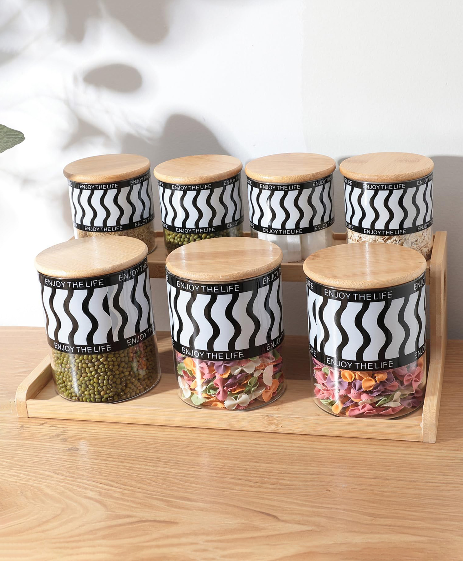 The Better Home Glass Jars Set for Kitchen Storage with Bamboo Lid & Tray | Pack of 7 Jars Containers (4×350ml, 3×850ml) | BPA Free | glass jar for Kitchen storage | jar set for kitchen-picture-21
