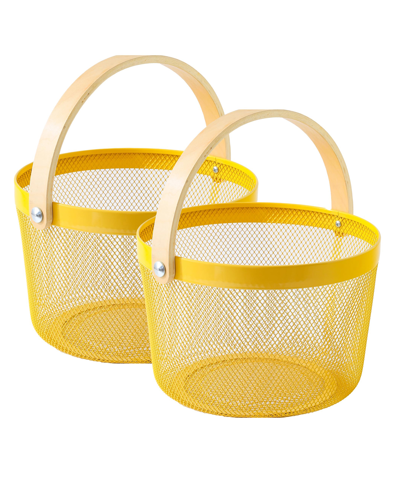 The Better Home Metal Basket for Storage (2Pcs - 26 * 26 * 18cm) Laundry Basket for Clothes with Wooden Handle | Picnic Basket | Sturdy Handle | Anti Rust Surface | Home Storage Organizer | Yellow-picture-8