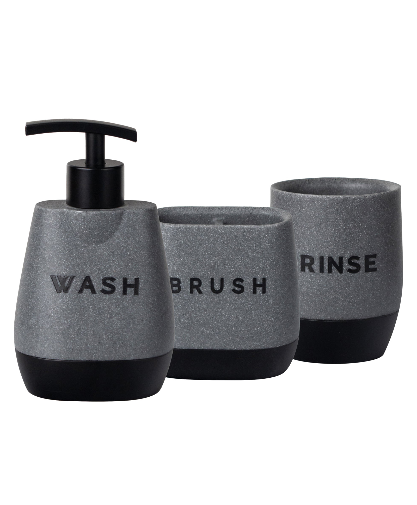 UMAI 3 Pcs Polyresin Bathroom Accessories Set | Liquid Soap Dispenser For Bathroom | Toothbrush Holder | Tumbler | Handwash Dispenser | Bathroom Accessories | Soap Dispenser For Kitchen | Black - Grey-image-48