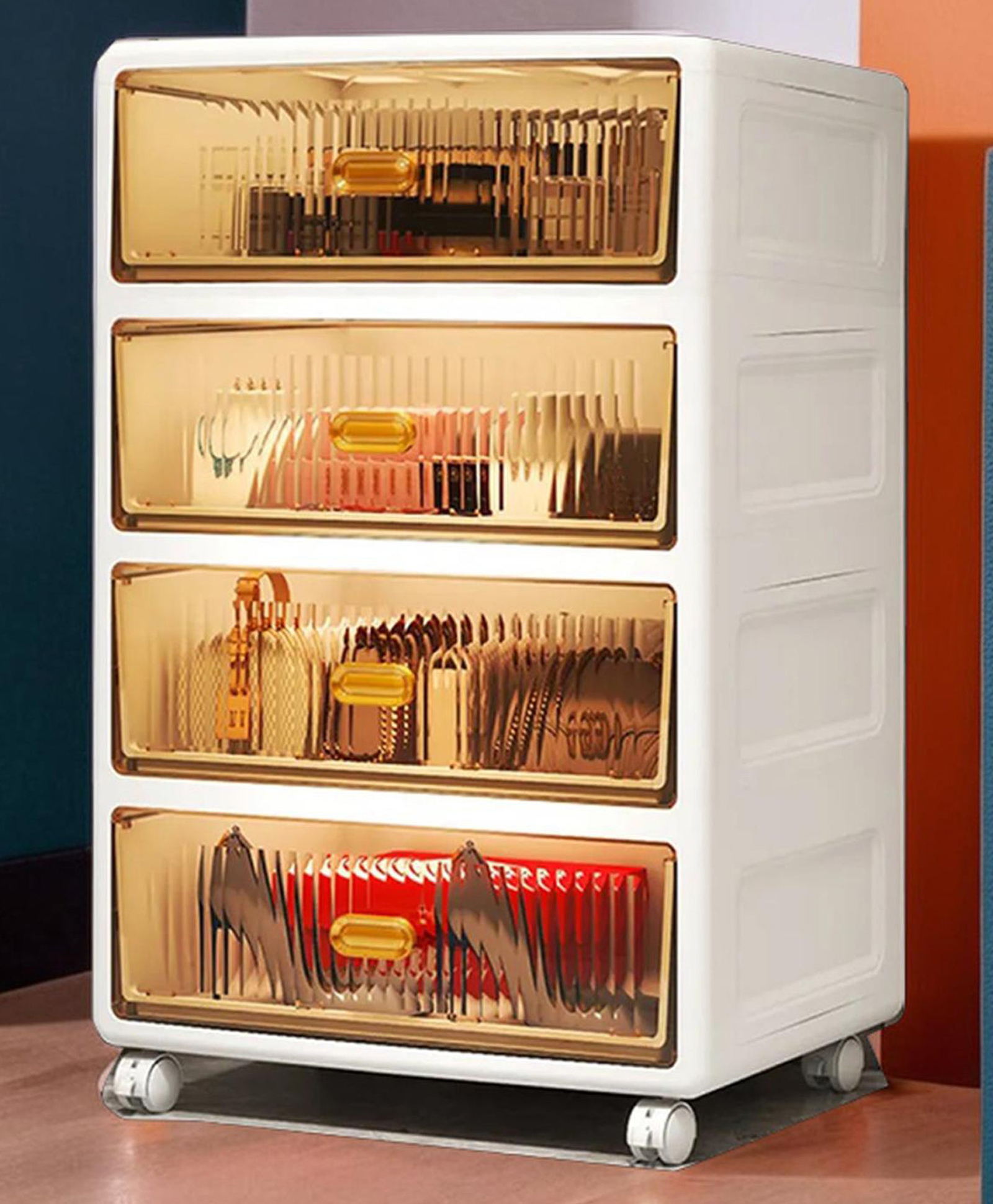 UMAI Storage Cabinet with Wheels(36*42*89cm) | 4 Layers Drawer Storage Organizer | Wardrobe Organizer for Clothes | Cupboard Organizer for Clothes | Home Storage Organizer | Cabinet for Storage(White)-picture-48