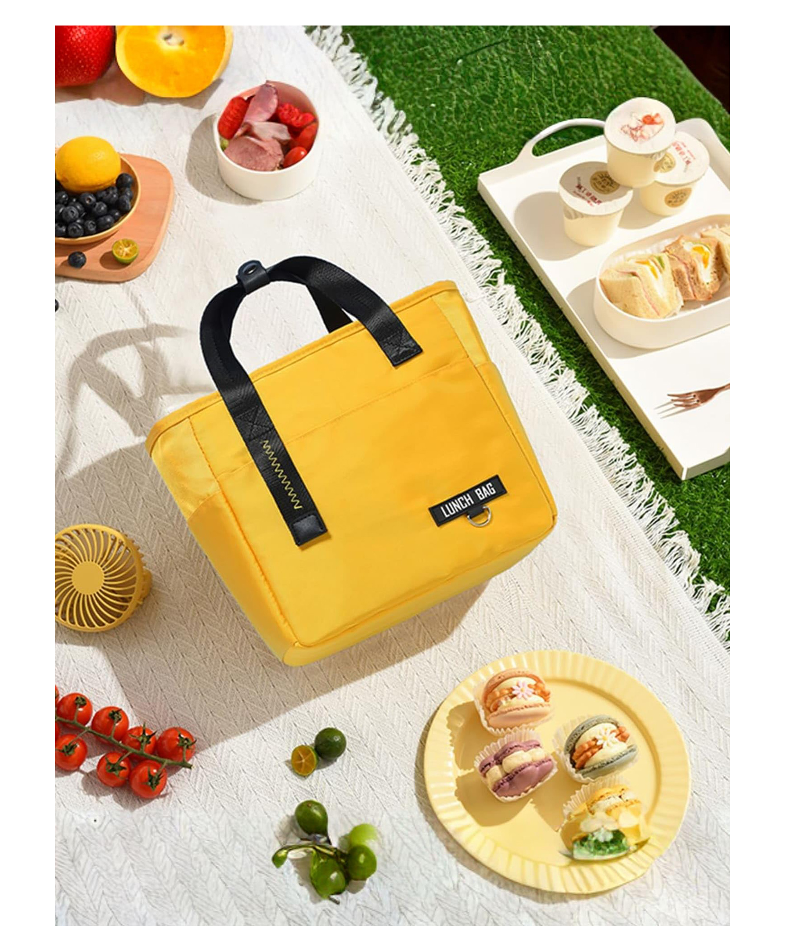 The Better Home Polyester Insulated Lunch Bag for Kids,Unisex,Ideal Tote Tiffin Bag for Office/School/Camping/Gym-Lightweight,Durable Handle,Large Capacity,Multifunctional Pockets,(Yellow)8 Litres-image-2