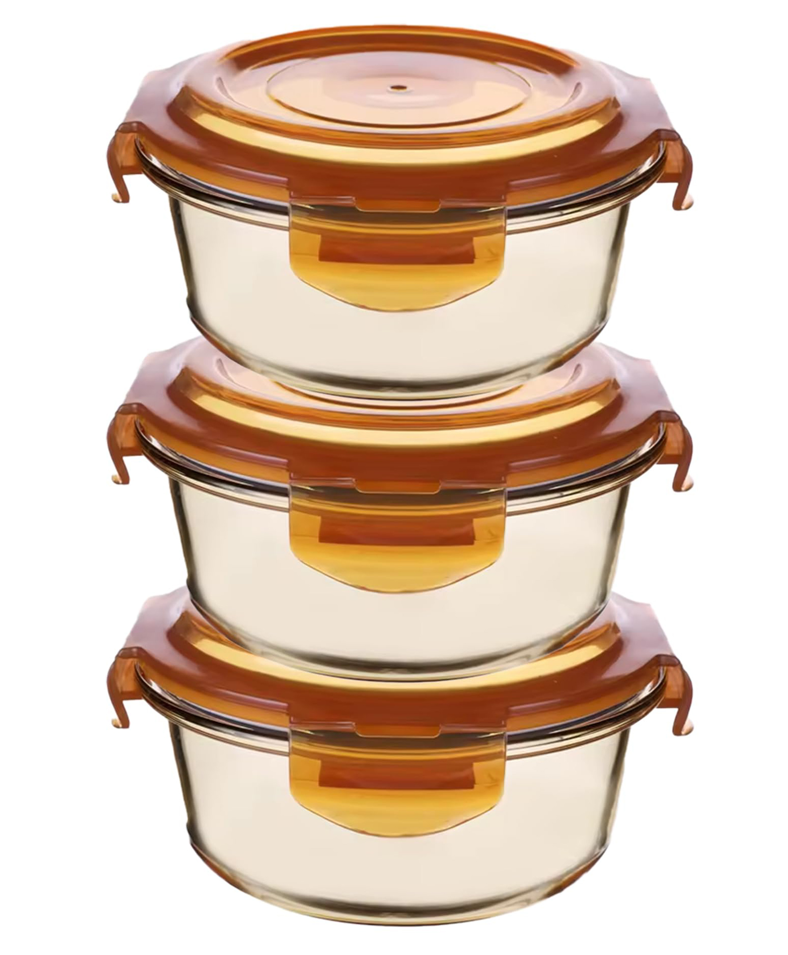 The Better Home Pack of 3 Borosilicate Glass Kitchen Containers Set with Airvent Pp Lid | Airtight Round Fridge Storage Boxes for Grains, Pulses, Spices, Snacks | 365ml Each | Amber-picture-10