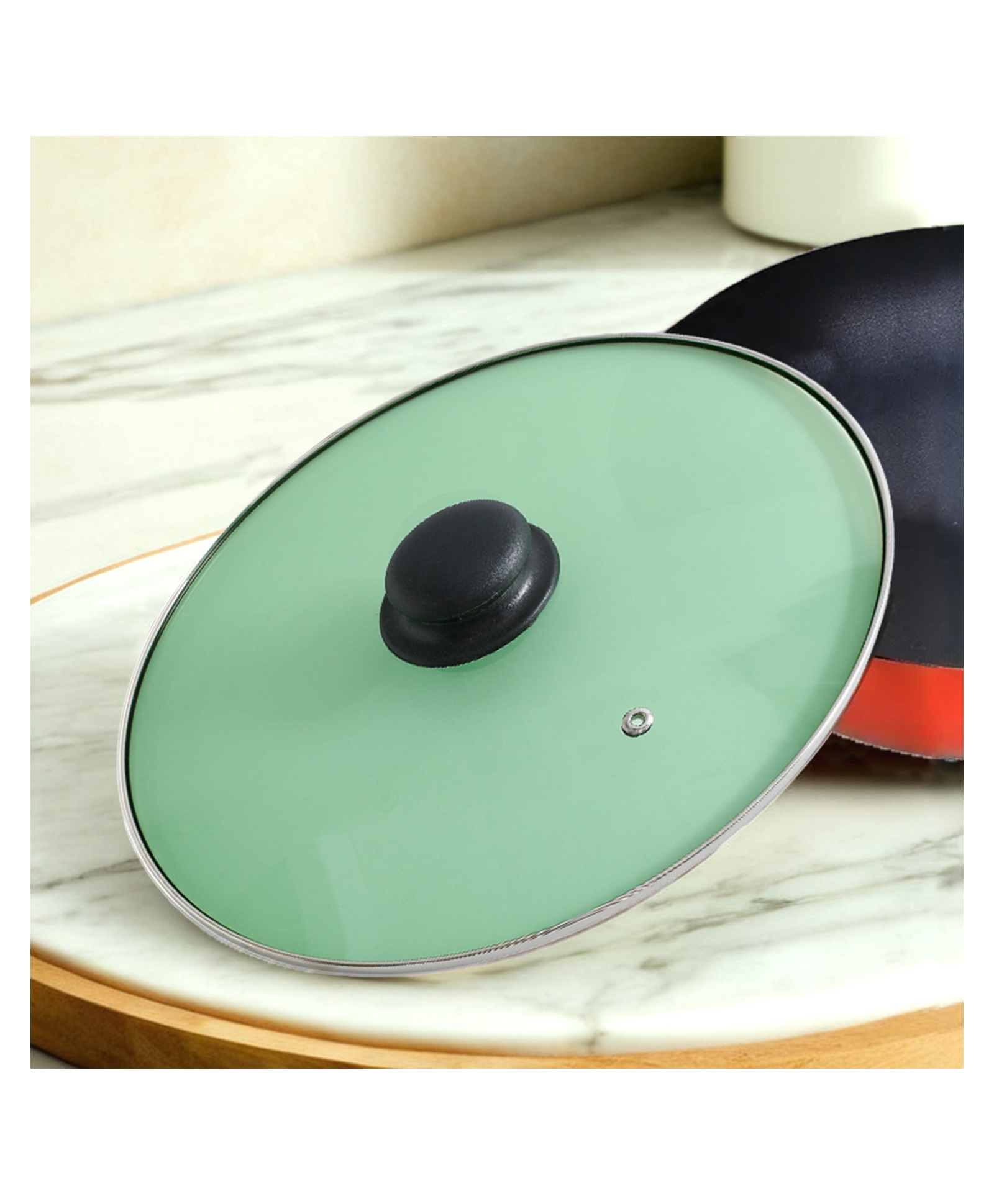 The Better Home Pot Lids (20 cm) | Glass Lid For Utensils With Steel Rim | Universal Cooking cover for Utensils, Kadai & Pans | Cooking Pan cover (Green)-picture-37