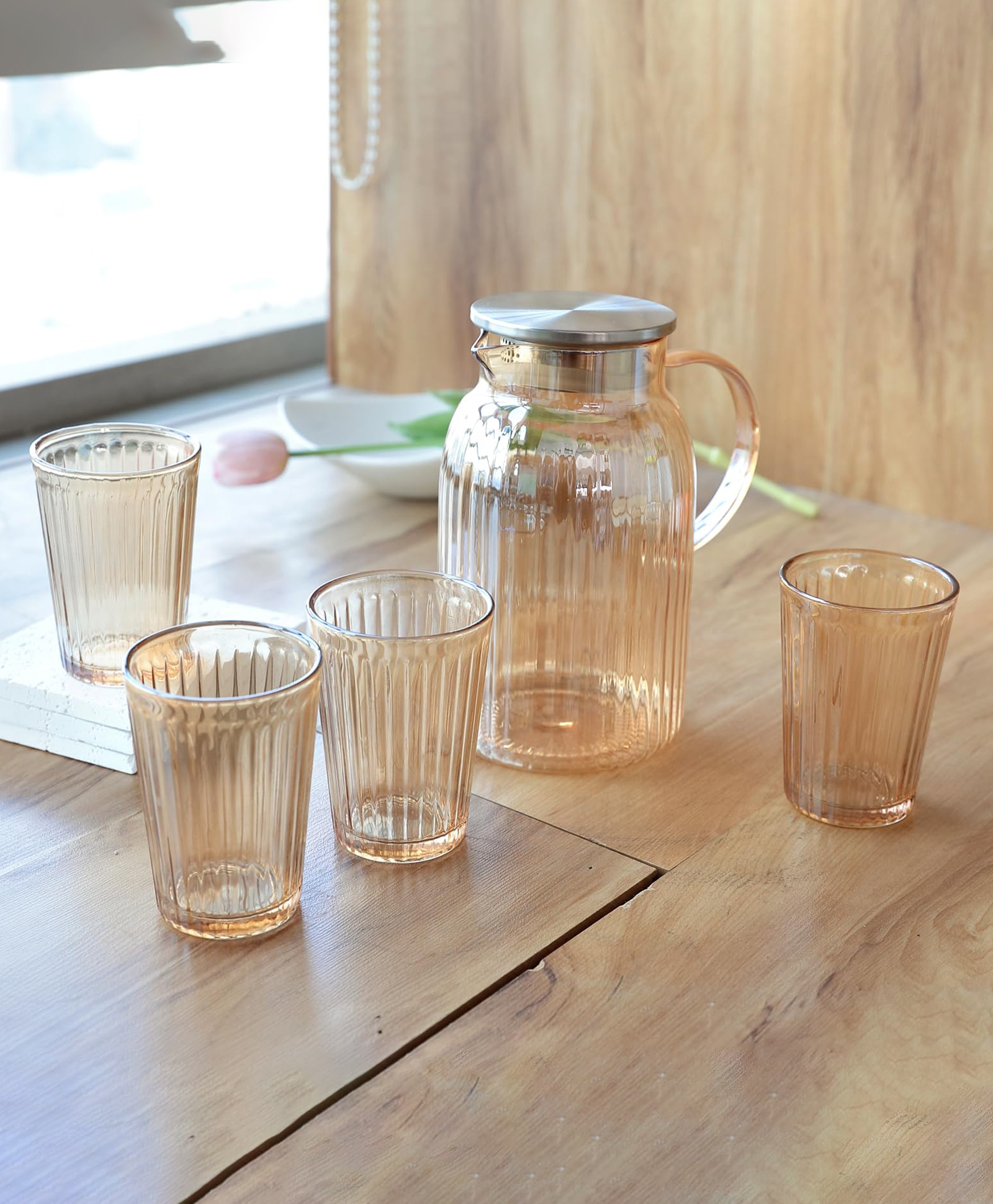 UMAI Borosilicate Jug Sets (Jug (1600ml) & 4 Glasses (260ml) | Glass Water Jug with Lid | Designer Glass Jug for Water, Juice, Coffee, Iced Tea | Gift Items | Kitchen Accessories Items-image-22