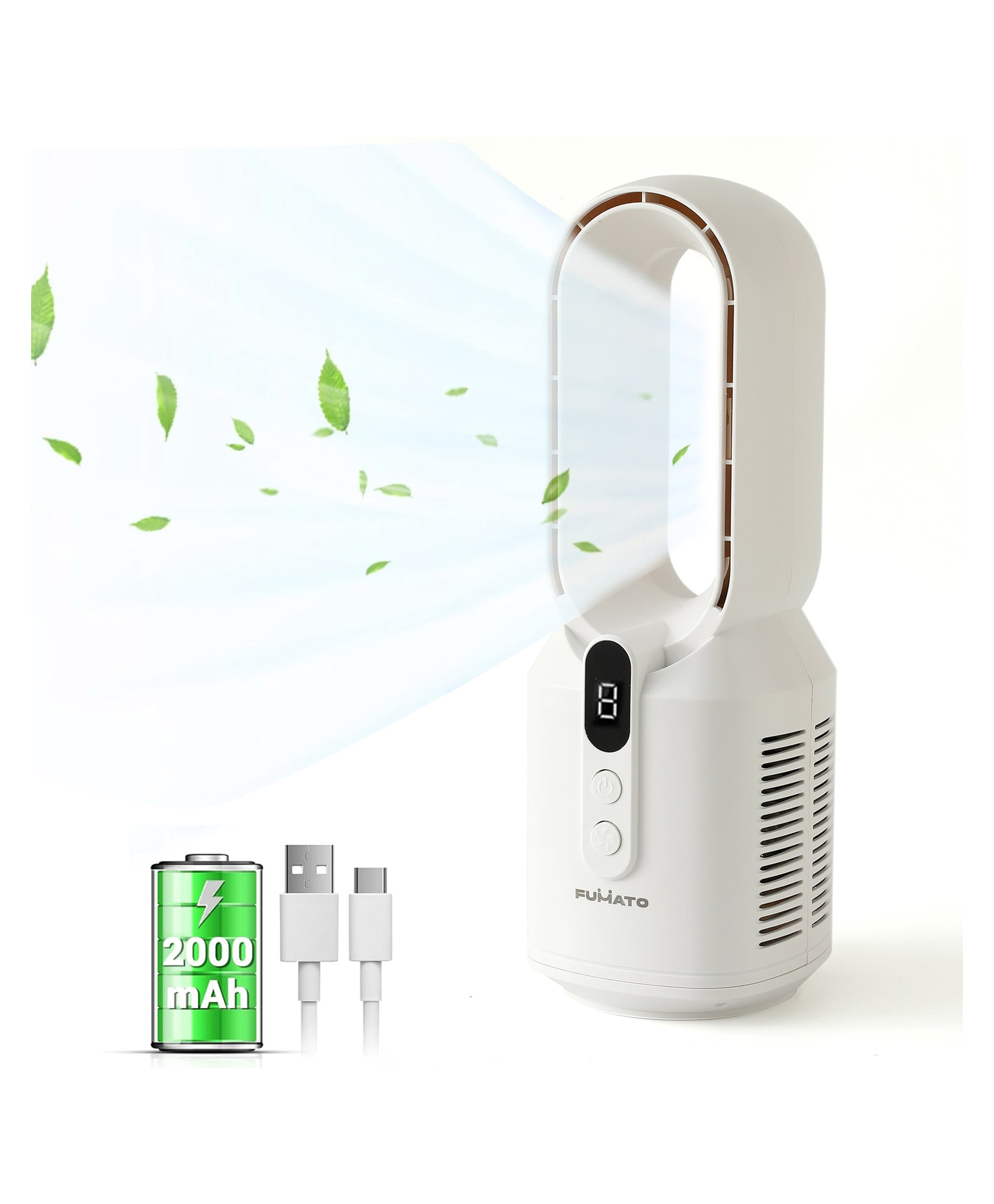 FUMATO BLADELESS PORTABLE TABLE FAN || HQ-RLWY-243A || WHITE-image-34