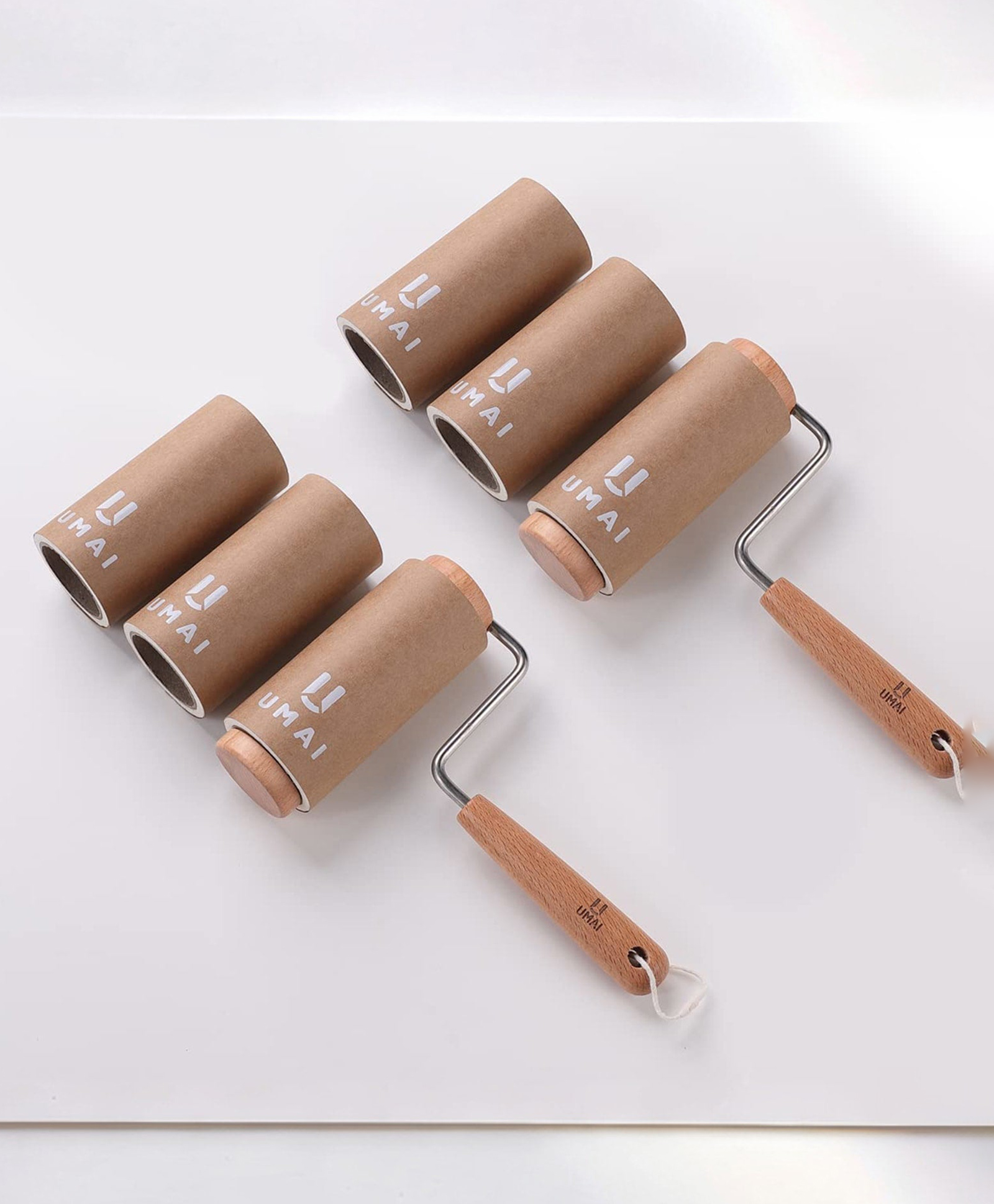 2 UMAI Wooden Handle Lint Roller 2 replacement rolls UMA..-picture-17