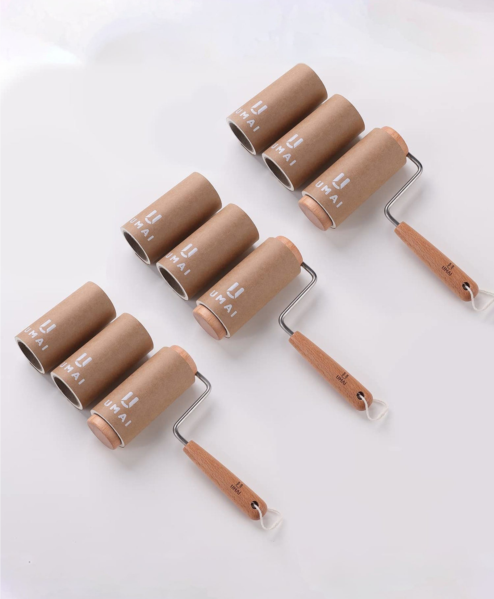 3 UMAI Wooden Handle Lint Roller 2 replacement rolls UMA..-picture-8