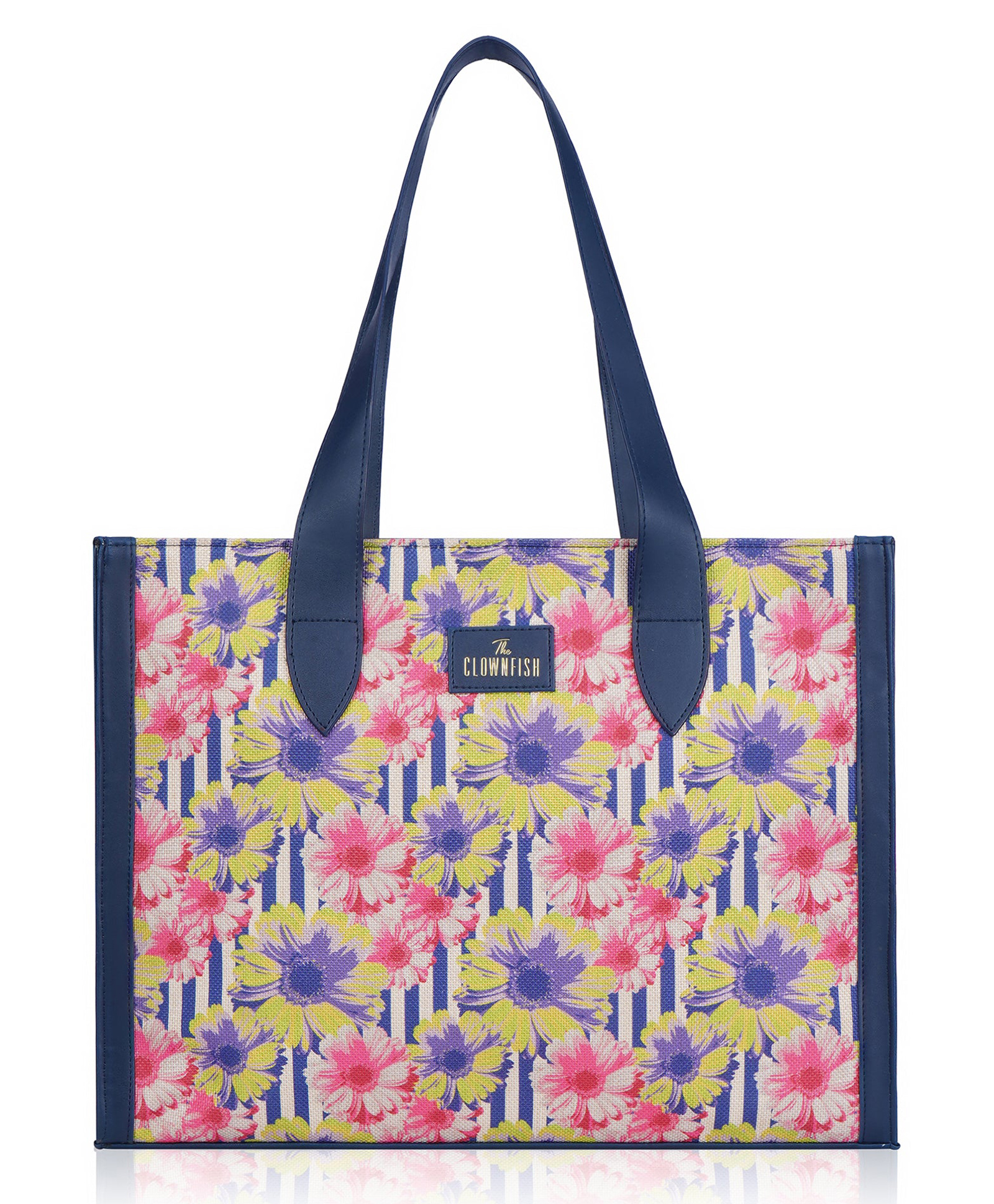 THE CLOWNFISH Bella Series Multipurpose Handbag For Women Box Bag 15.6 inch Laptop Bag Tote Printed Handicraft Jute Fabric Vegan Leather Bag (Blue Multicolor-Floral)-image-31