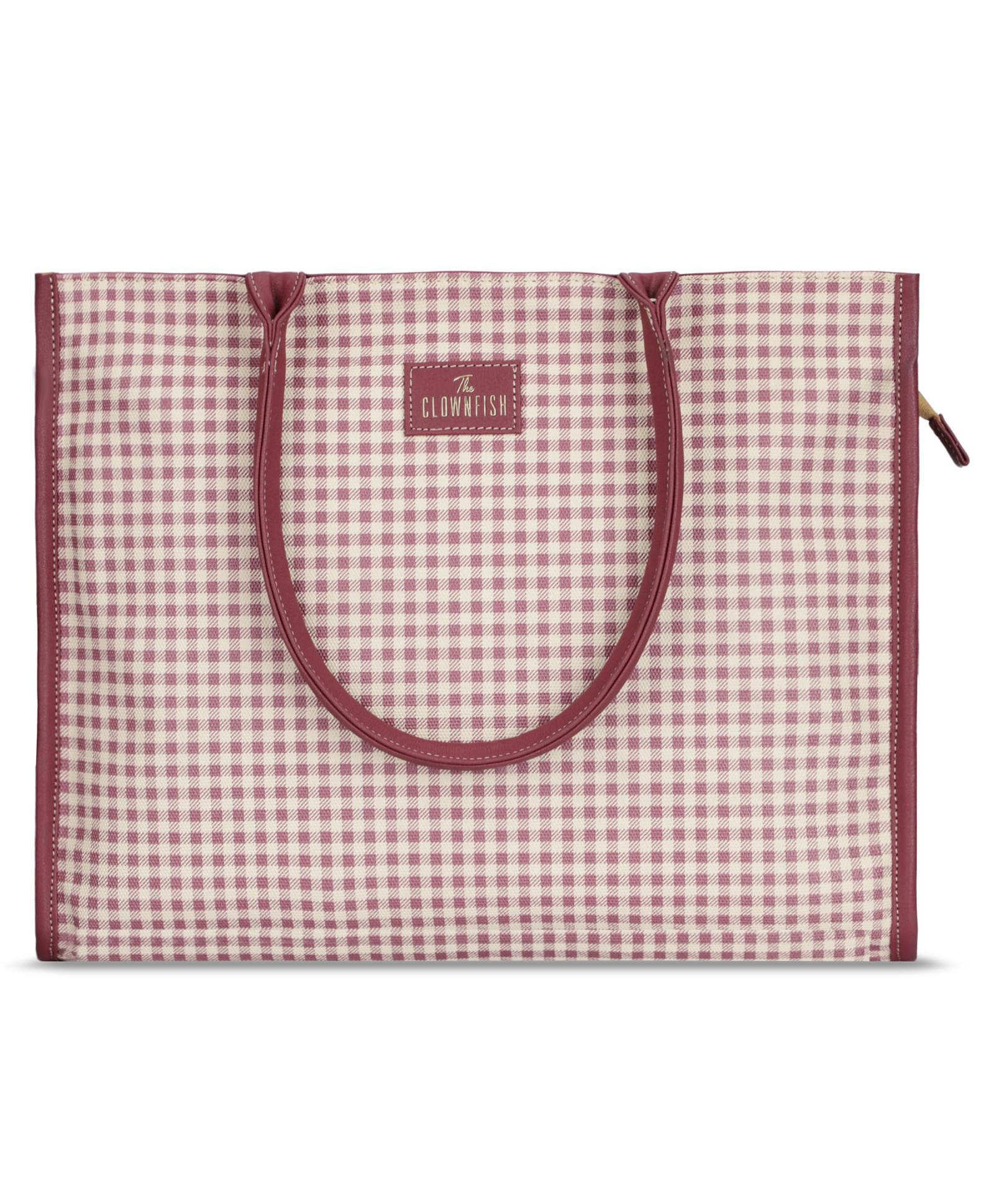 (TCFWHBFL-DPK-CHK)- THE CLOWNFISH Moda Collection Multipurpose Faux Leather Handbag For Women 15.6 inch Laptop Bag Box Bag Tote Office Bag Shoulder Bag (Dark Pink- Checks)-image-33