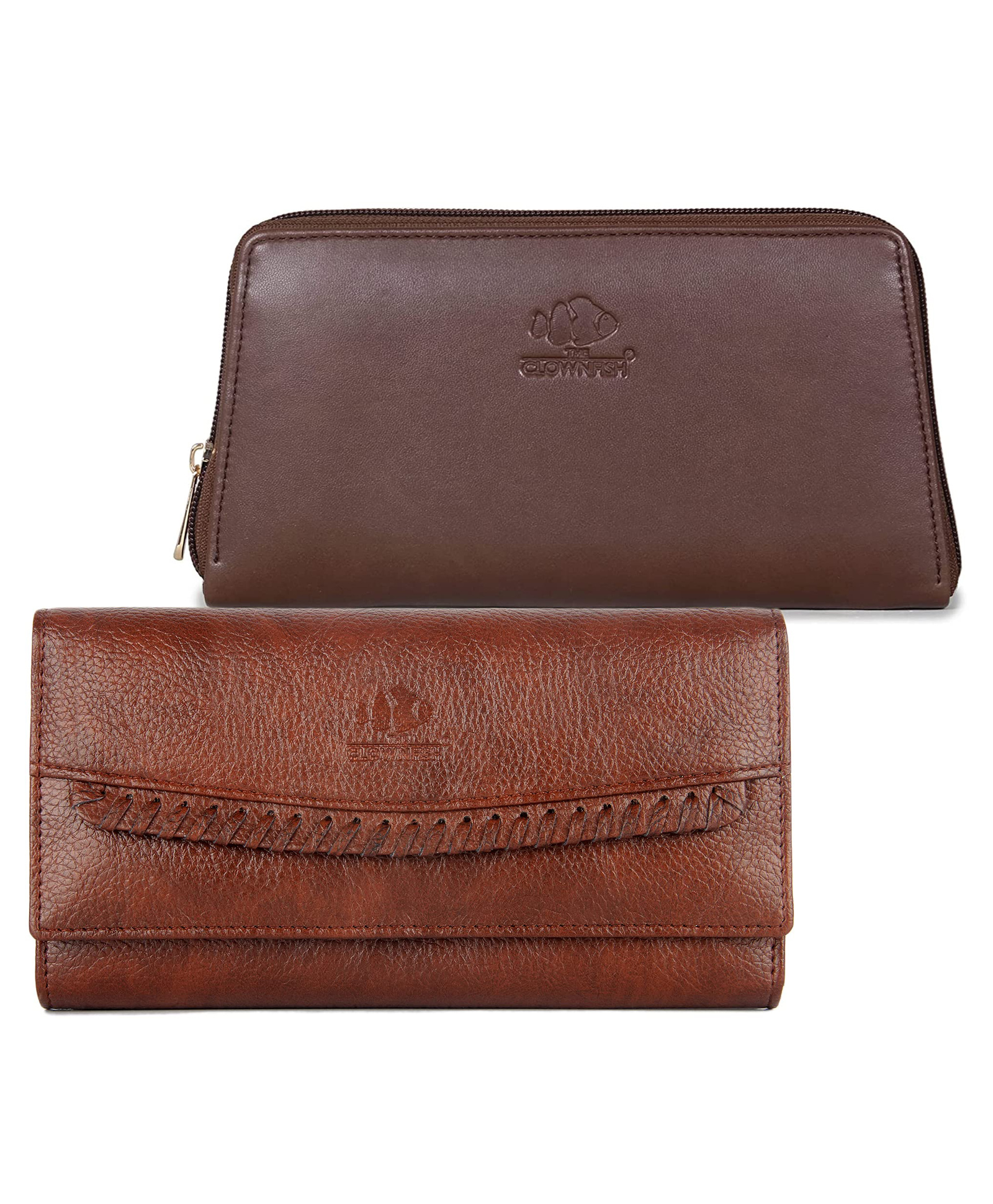 (TCFCO-LWFL-DBR-BR) The Clownfish Combo of 2 Varied Style Womens Wallet Clutch Ladies Purse with Multiple Card Slots (Dark Brown)-picture-16
