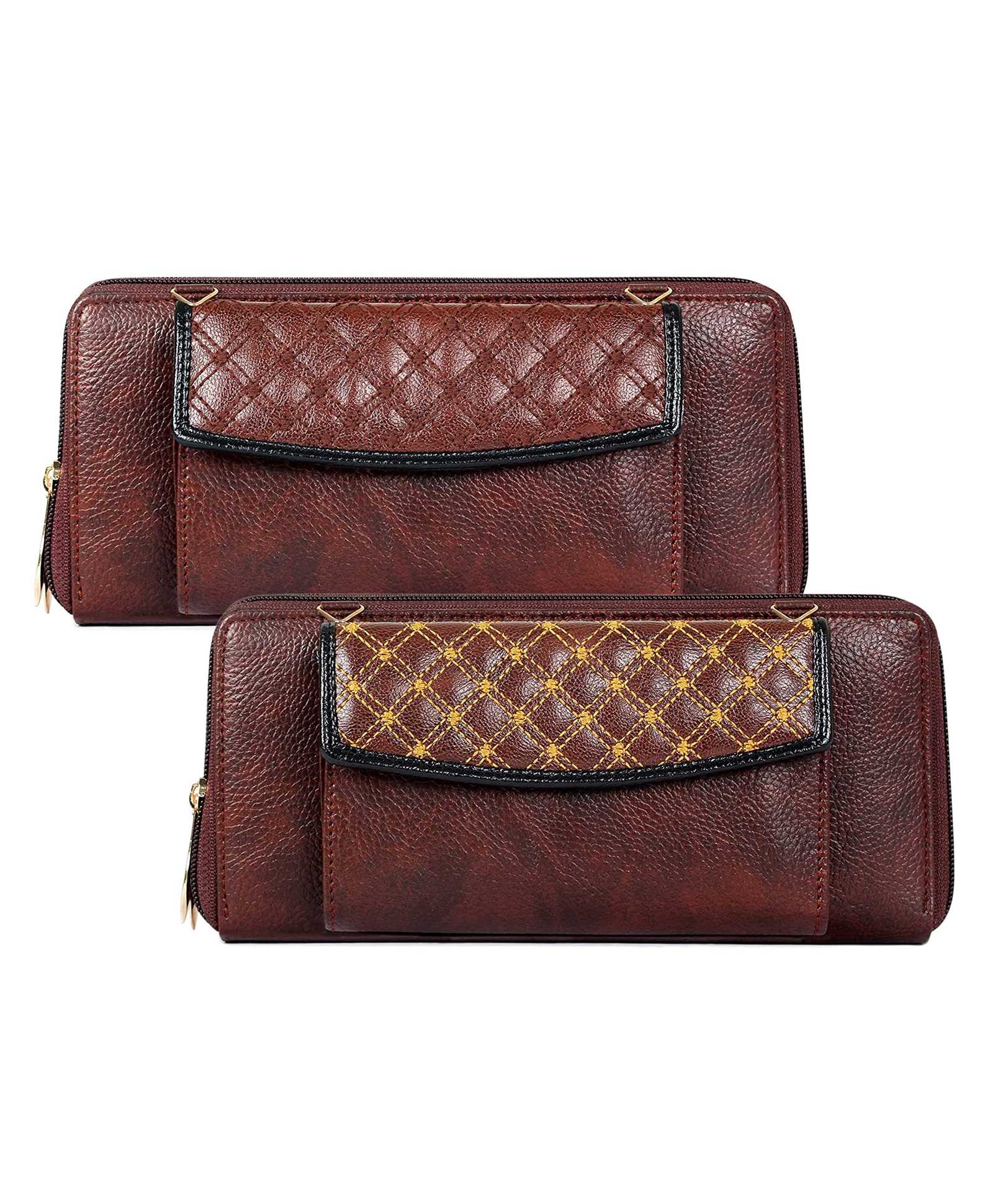 (TCFCO2-LWFL-DBR) The Clownfish Combo Of 2 Diamond Ladies Wallet with Front Mobile Pocket (Dark Brown)-image-30