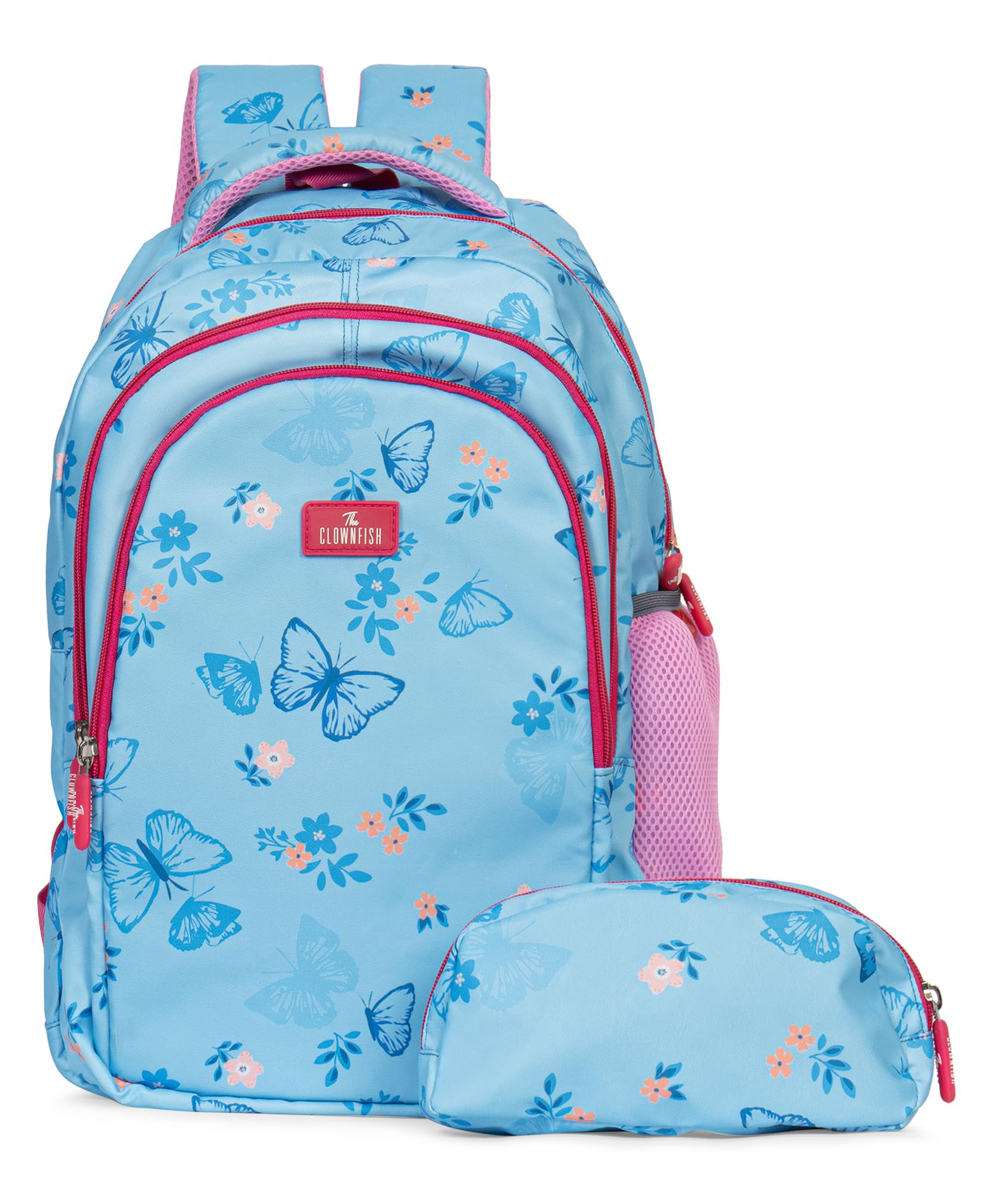 (Scholastic-New)- The Clownfish Scholastic Series Kids School Bag with Free Pencil Pouch - Blue Pink Butterfly-image-18