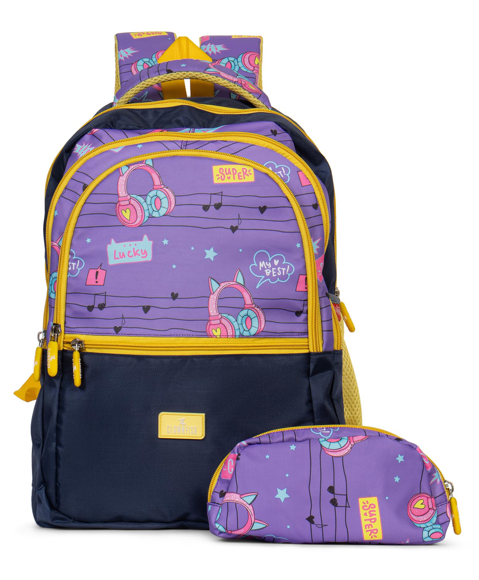 (Edutrek-New)- The Clownfish Edutrek Series Kids School Bag with Free Pencil Pouch - Violet Music-image-27