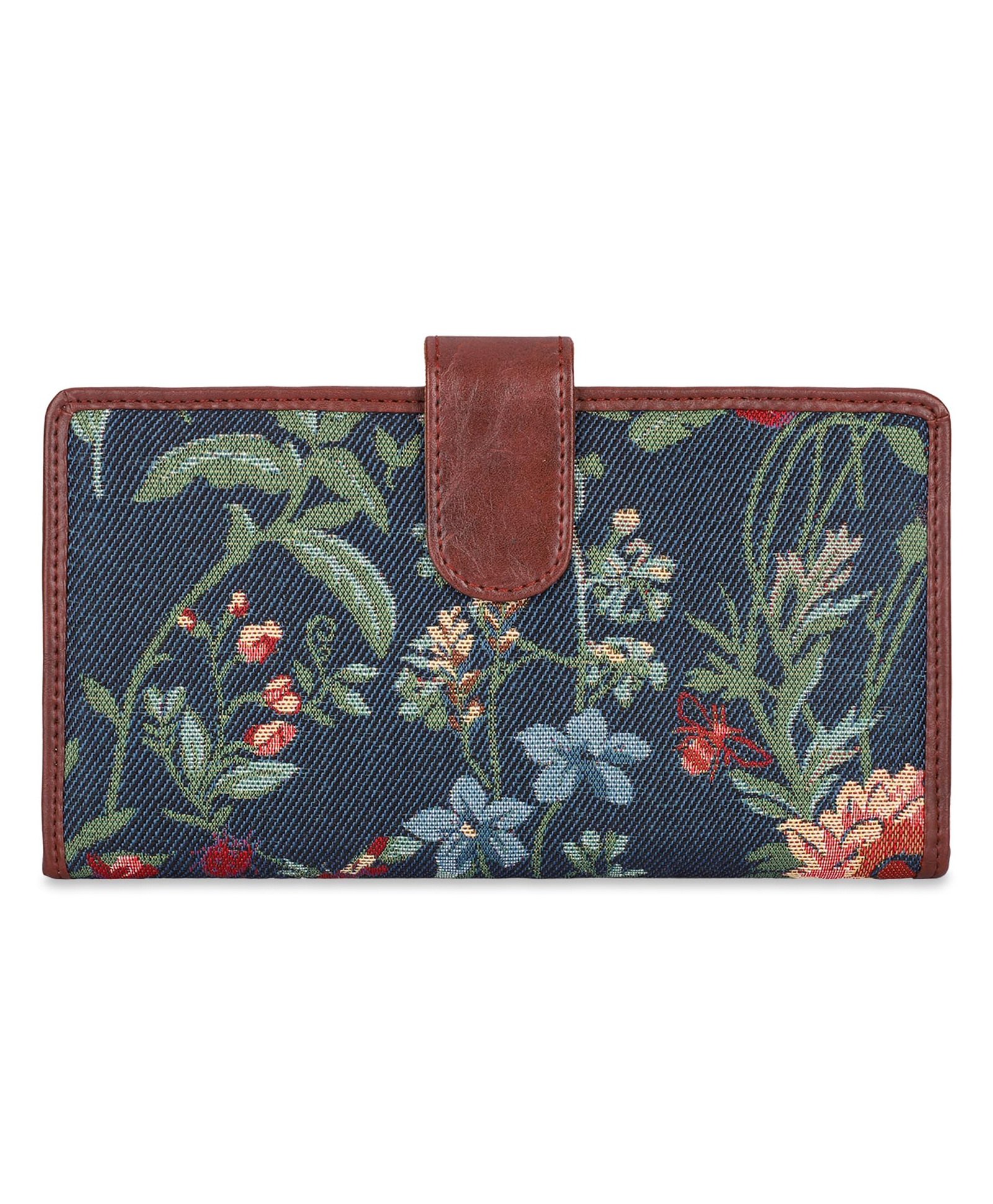 (TCFTWLTP-K-NBU-FLO1)- THE CLOWNFISH Voyage Vault Series Tapestry Fabric Faux Leather Unisex Dual Passport Wallet Travel Document Multiple Card Holder Slots (Navy Blue-Floral)-picture-13