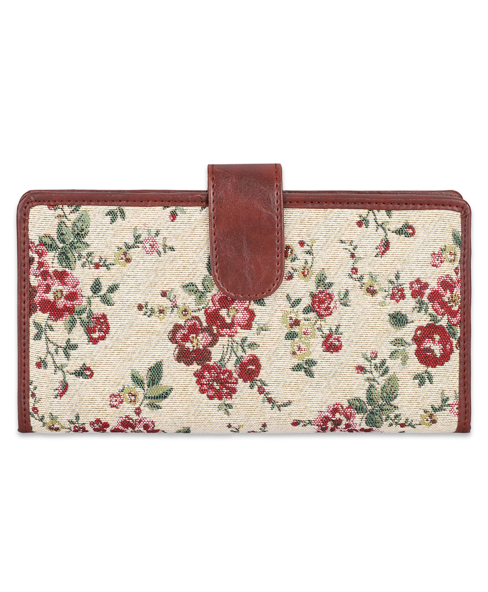 (TCFTWLTP-K-WH-FLO1)- THE CLOWNFISH Voyage Vault Series Tapestry Fabric Faux Leather Unisex Dual Passport Wallet Travel Document Multiple Card Holder Slots (White-Floral)-image-7