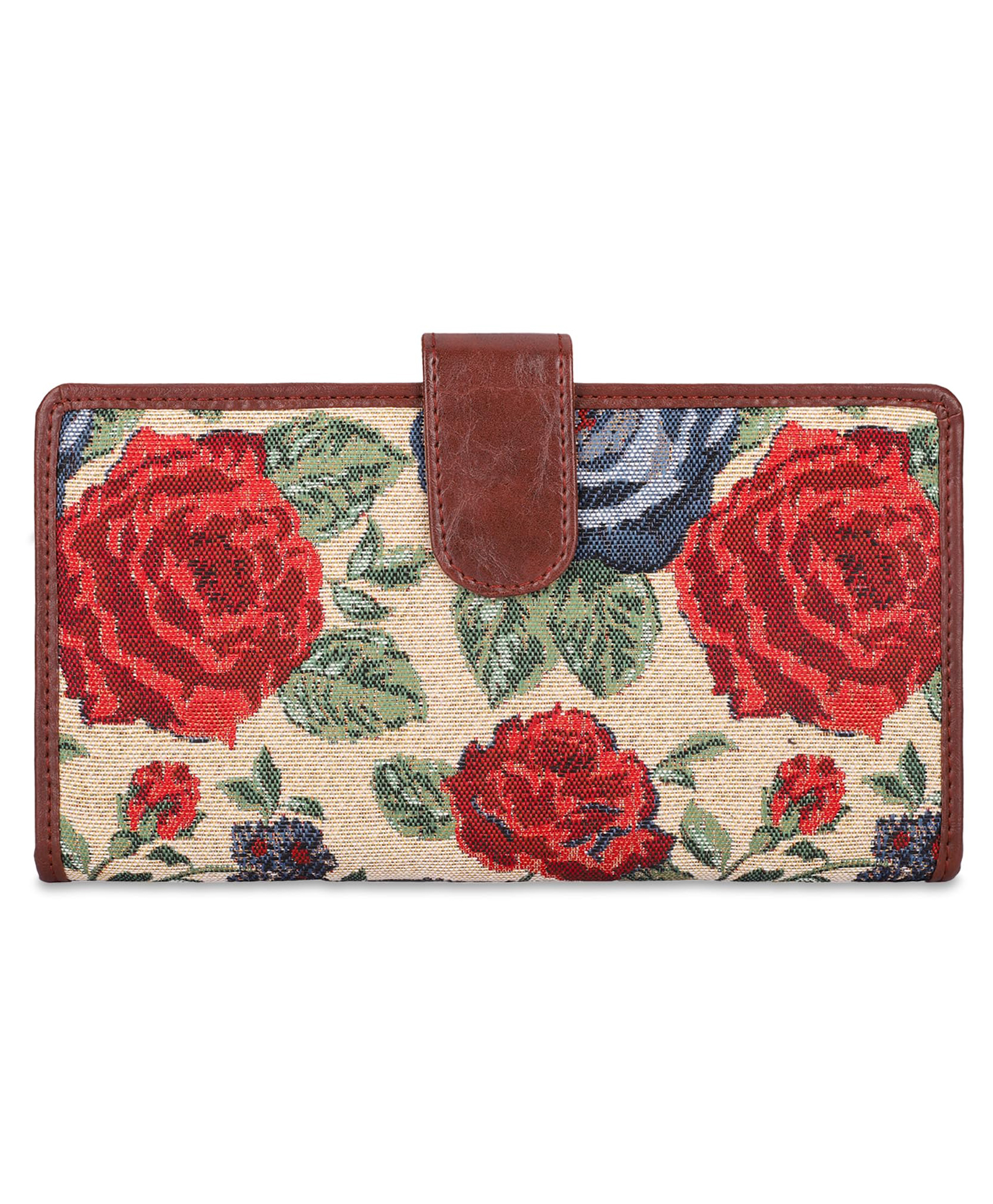 (TCFTWLTP-K-RD-FLO1)- THE CLOWNFISH Voyage Vault Series Tapestry Fabric Faux Leather Unisex Dual Passport Wallet Travel Document Multiple Card Holder Slots (Red-Floral)-image-27