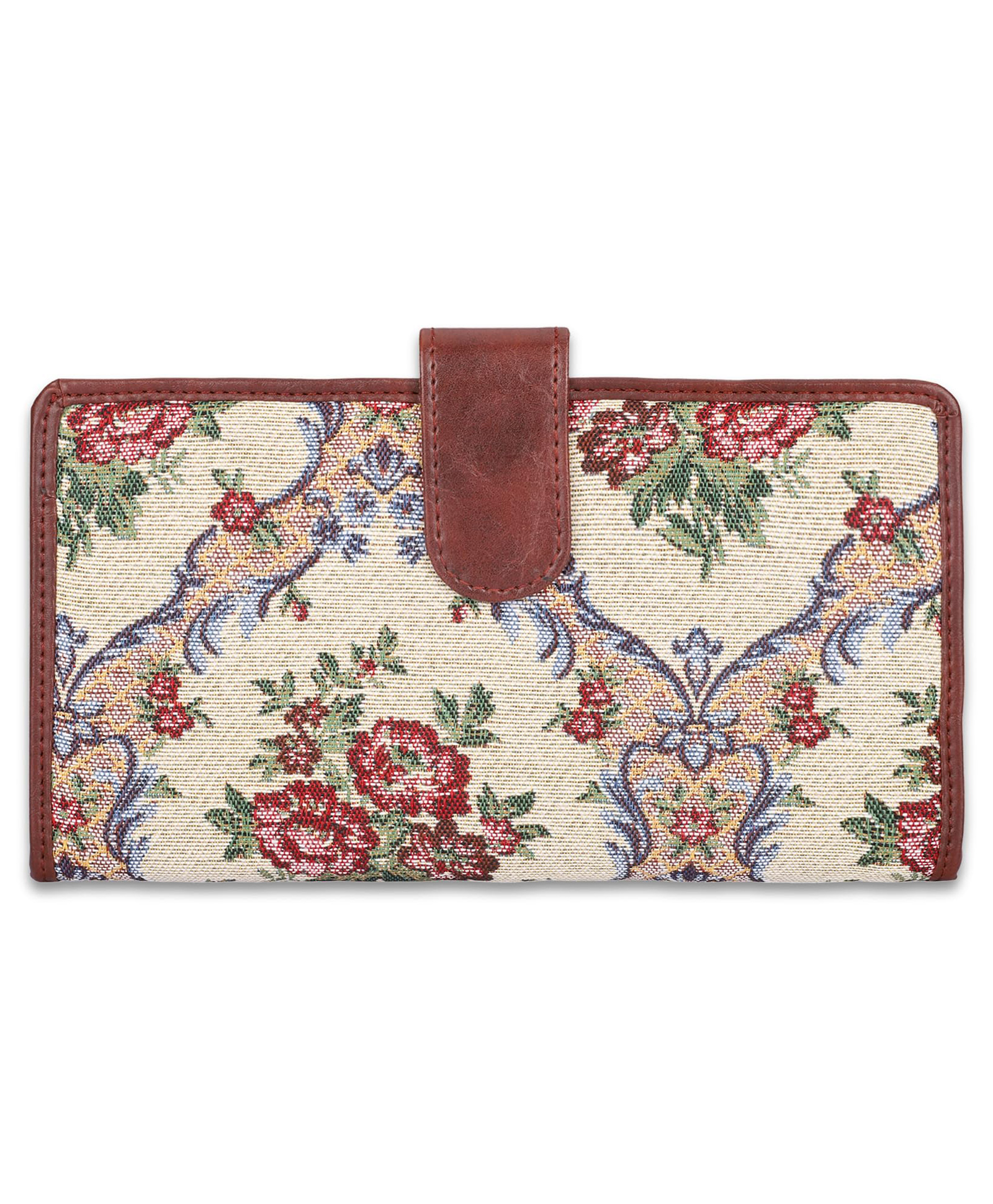 (TCFTWLTP-K-MAG-FLO1)- THE CLOWNFISH Voyage Vault Series Tapestry Fabric Faux Leather Unisex Dual Passport Wallet Travel Document Multiple Card Holder Slots (Magenta-Floral)-image-4
