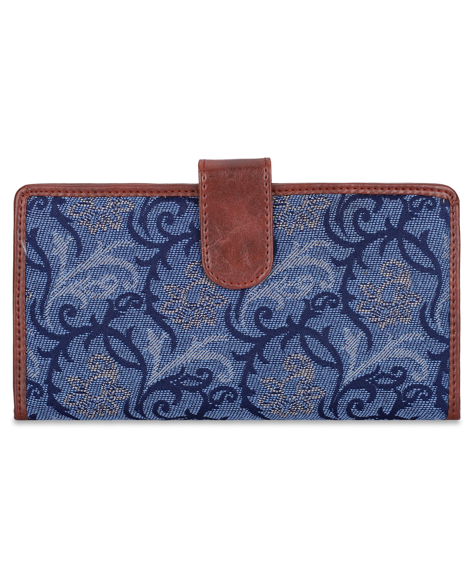 (TCFTWLTP-K-BU-FLO1)- THE CLOWNFISH Voyage Vault Series Tapestry Fabric Faux Leather Unisex Dual Passport Wallet Travel Document Multiple Card Holder (Blue-Floral)-image-2