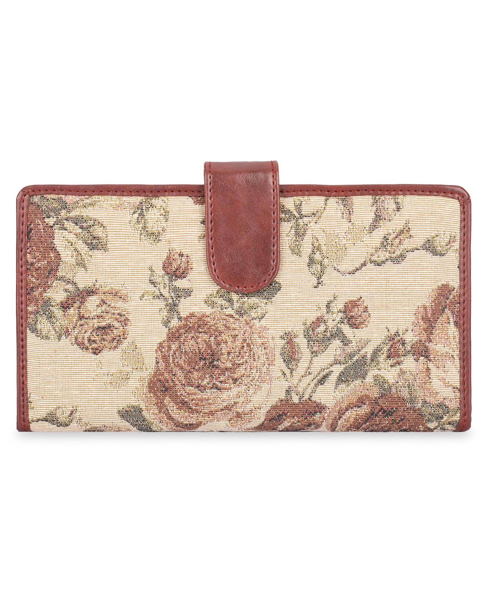 (TCFTWLTP-K-BR-FLO1)- THE CLOWNFISH Voyage Vault Series Tapestry Fabric Faux Leather Unisex Dual Passport Wallet Travel Document Multiple Card Holder Slots (Brown-Floral)-picture-13
