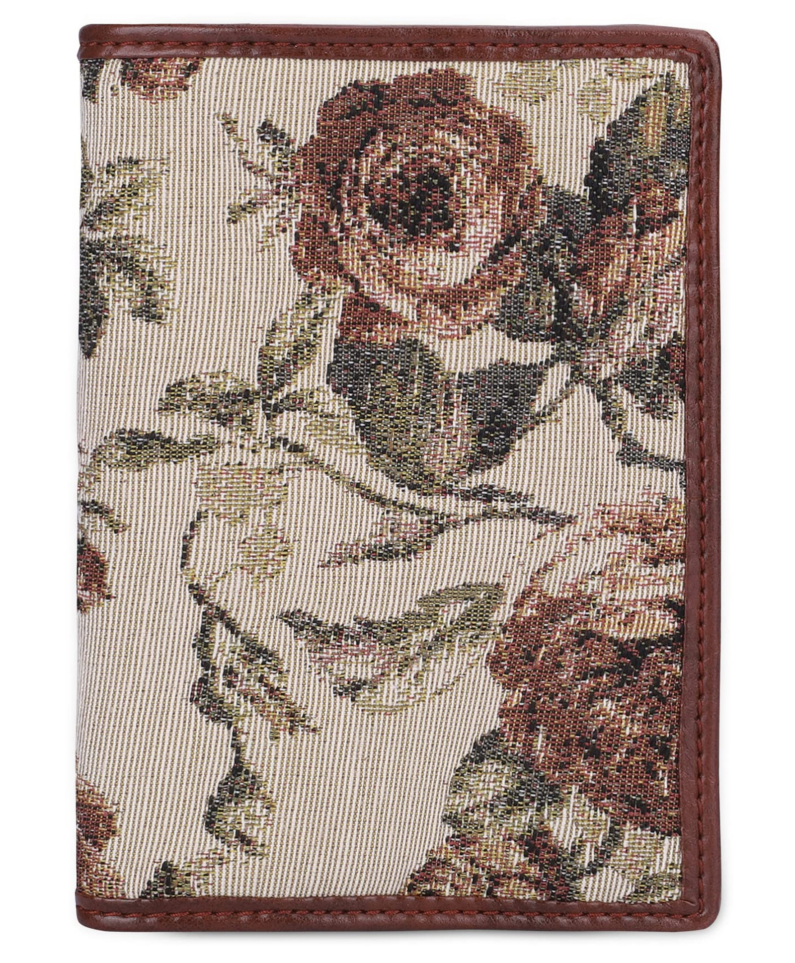 (TCFTWLTP-K-BR-FLO) THE CLOWNFISH Glamour Fold Series Tapestry Fabric Faux Leather Unisex Dual Passport Wallet Travel Document Organizer Multiple Card Holder Slots BrownFloral-picture-3