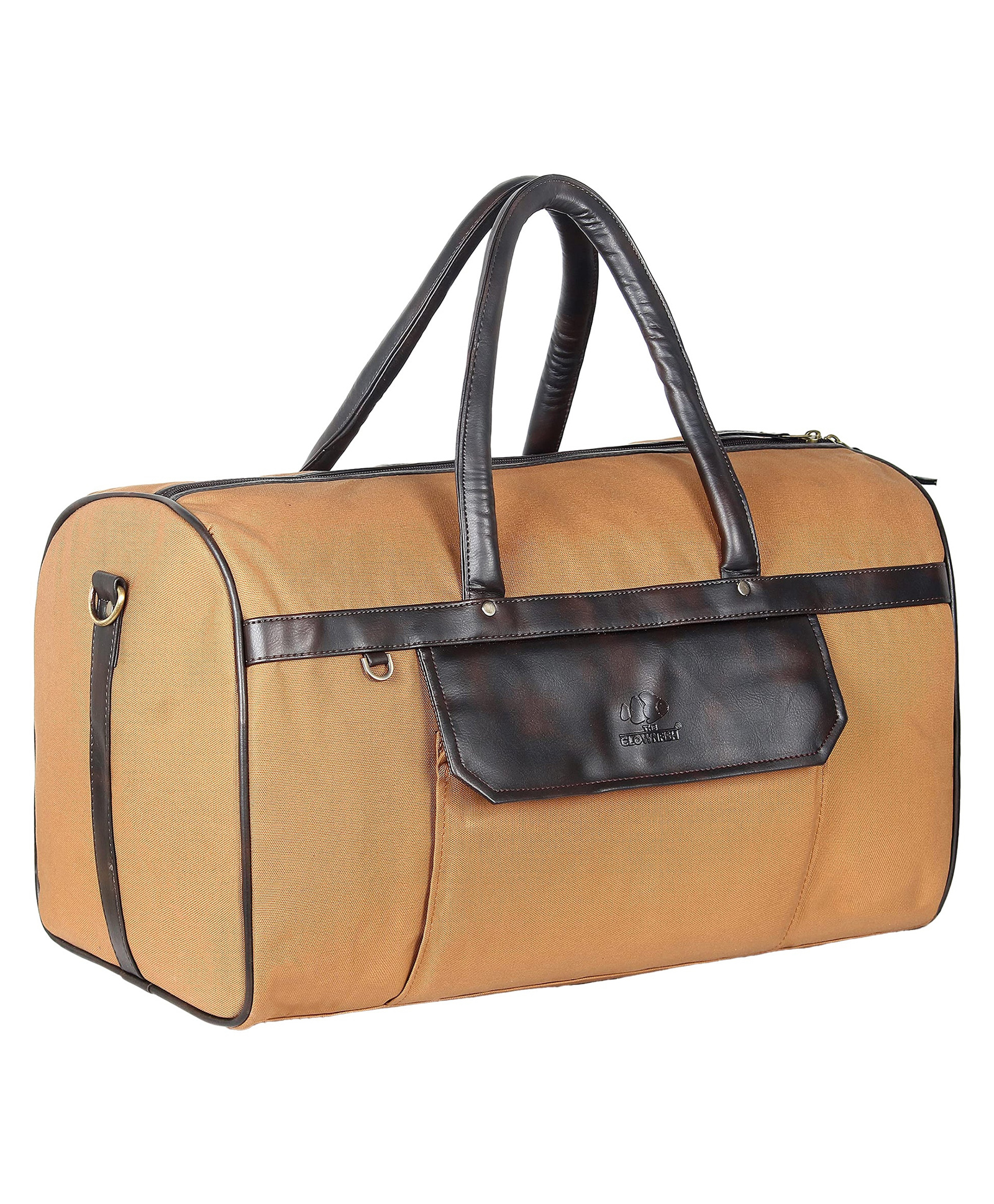 (TCFDBCN-IN35LYLOCR1) The Clownfish Alwyn 35 litres Canvas with Faux Leather Unisex Travel Duffle Bag Weekender Bag (Yellow Ochre)-image-5
