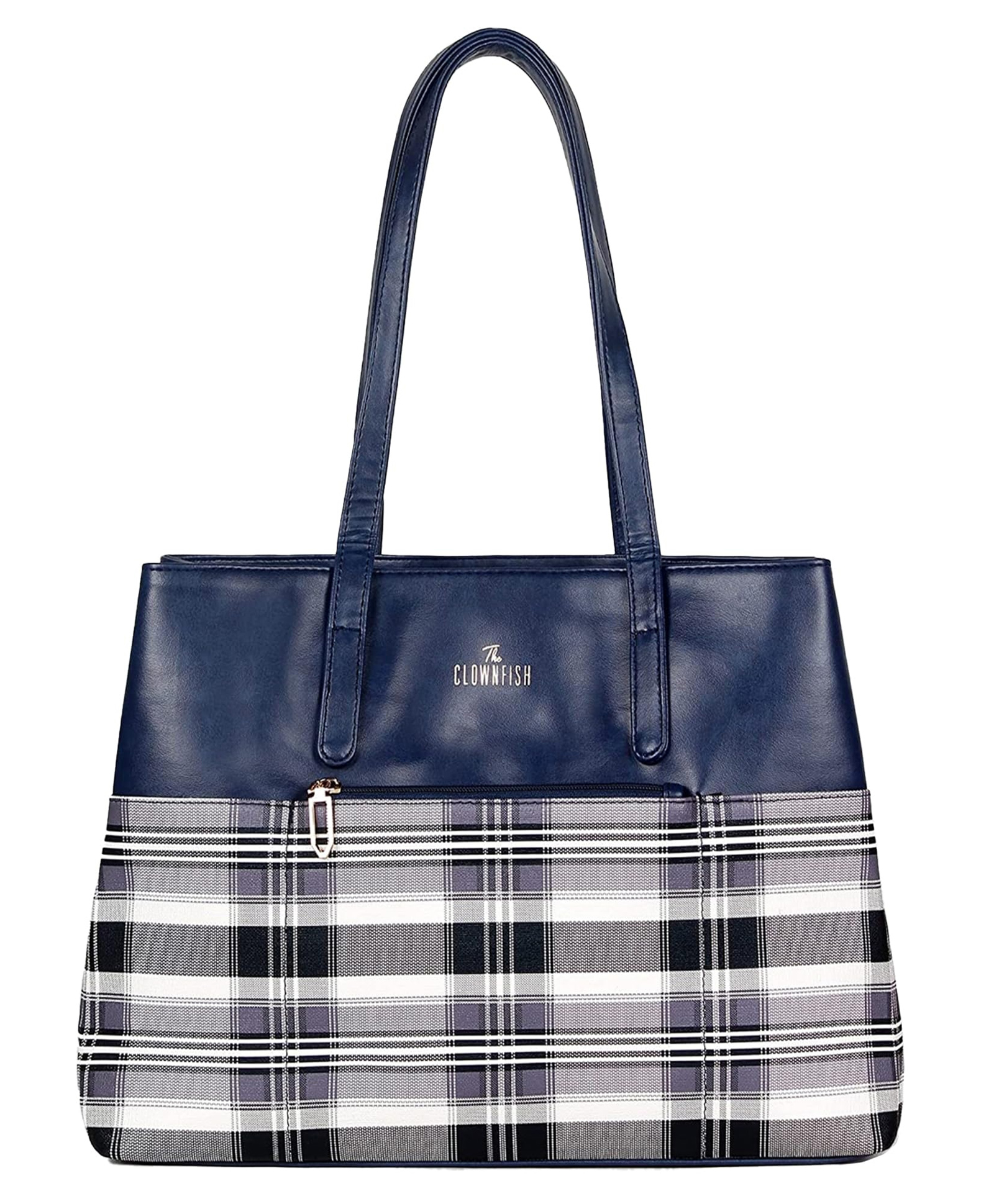 (TCFWHBFL-RSNBU-CHECKS) The Clownfish Gloria Handbag for Women Office Bag Ladies Shoulder Bag Tote For Women College Girls (Checks Design- Navy Blue)-image-32