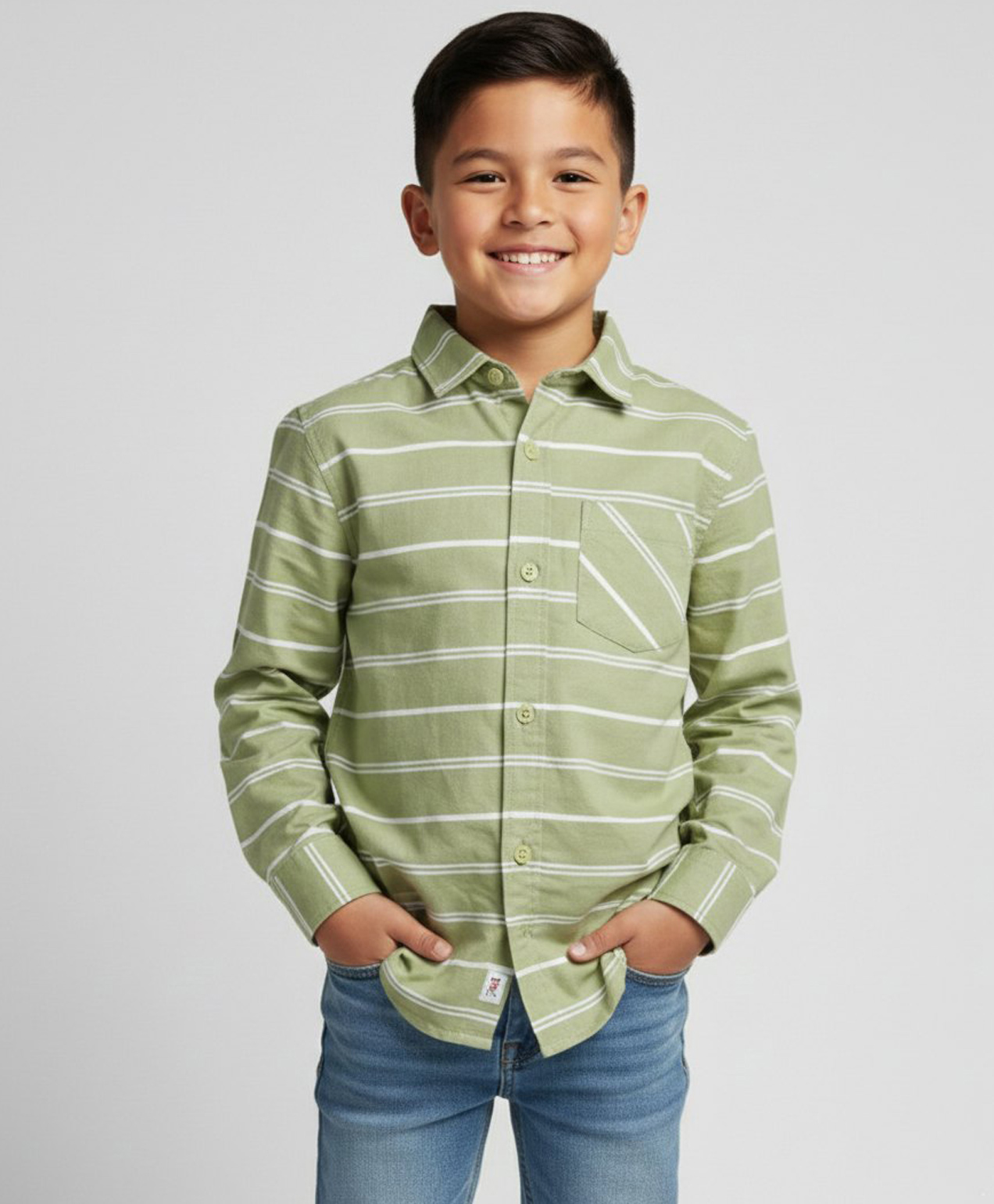 tiny toonzzz Cotton Woven Full Sleeves Striped Shirt - Pista Green-image-5