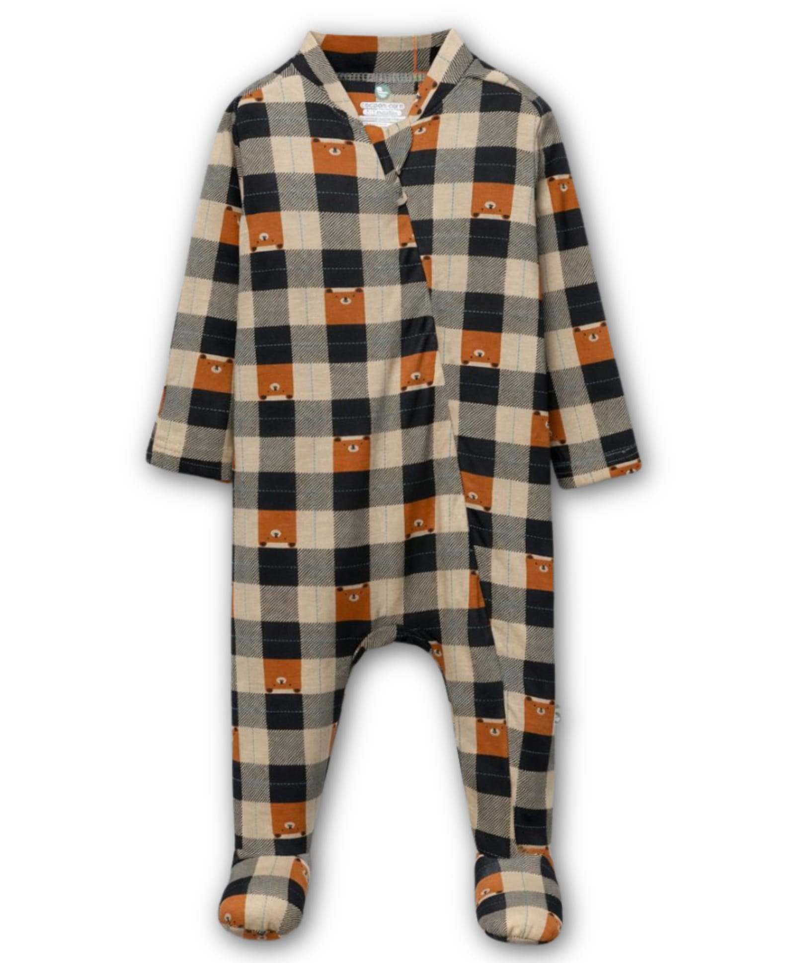 Cocoon Care Bamboo Knit Full Sleeves Checked & Bear Printed Footed Sleepsuit - Multi Colour-picture-22
