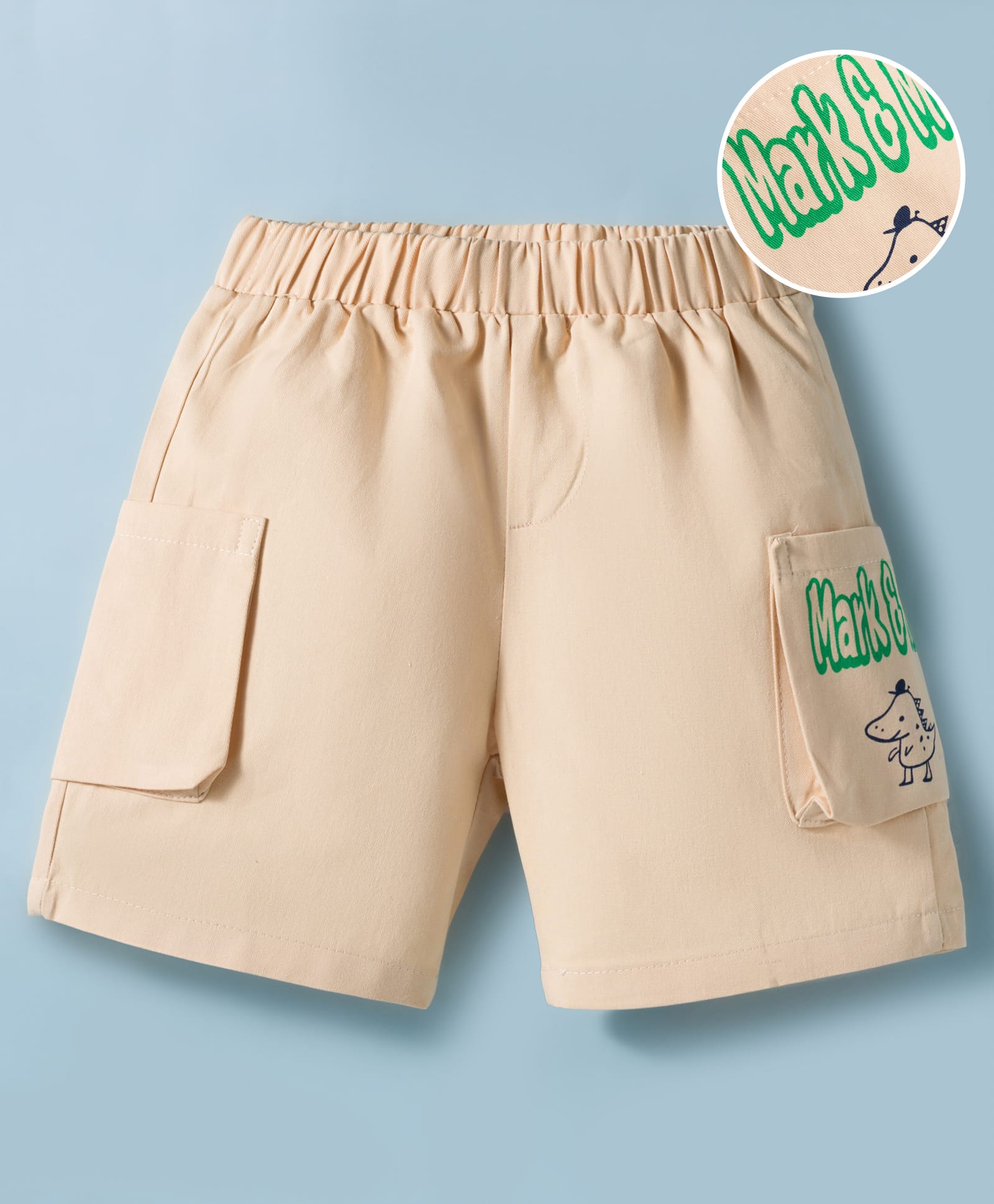 Mark & Mia Cotton Shorts With Dino Print - Beige-image-5