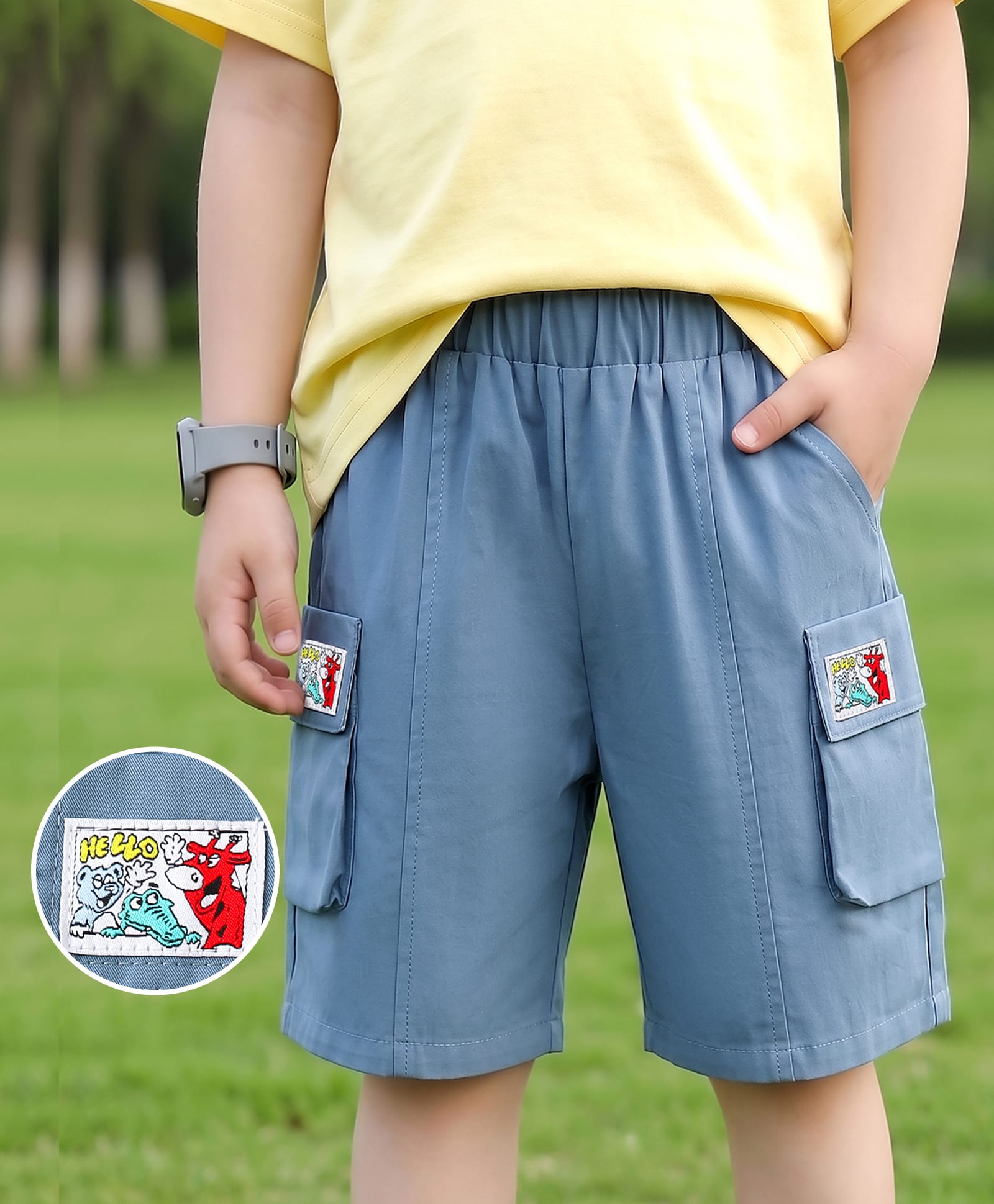 Mark & Mia Cotton Shorts With Animal Patch - Blue-picture-26